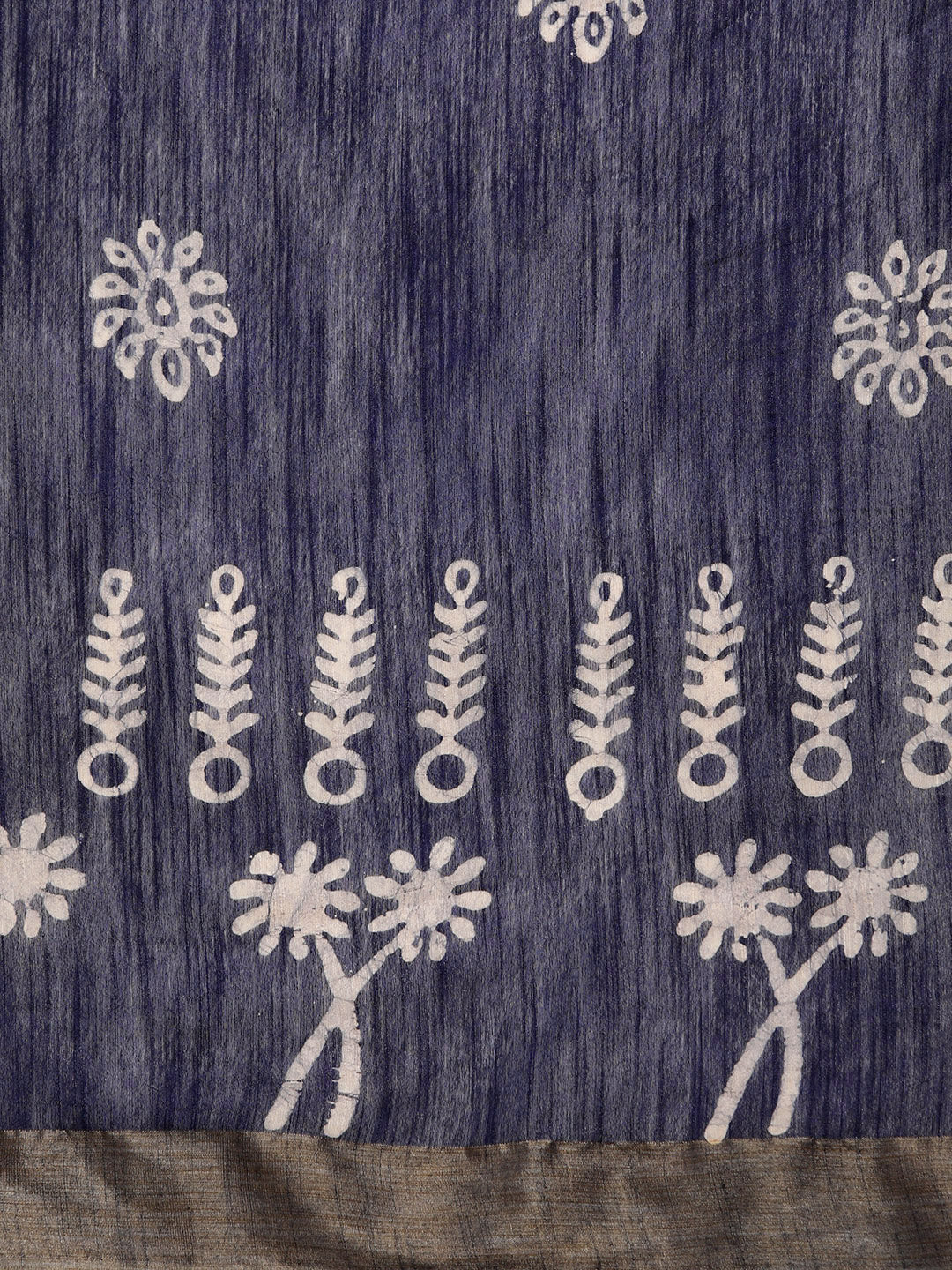 Indigo Blue Silk Blend Batik Print Chanderi Saree (NASR1-05-BLUE)