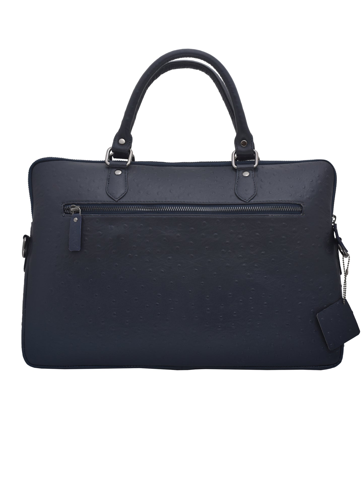 Unisex Navy Blue Ostrich Printed Leather Laptop Bag 16 Inch (OMLB-001-O-BLUE)