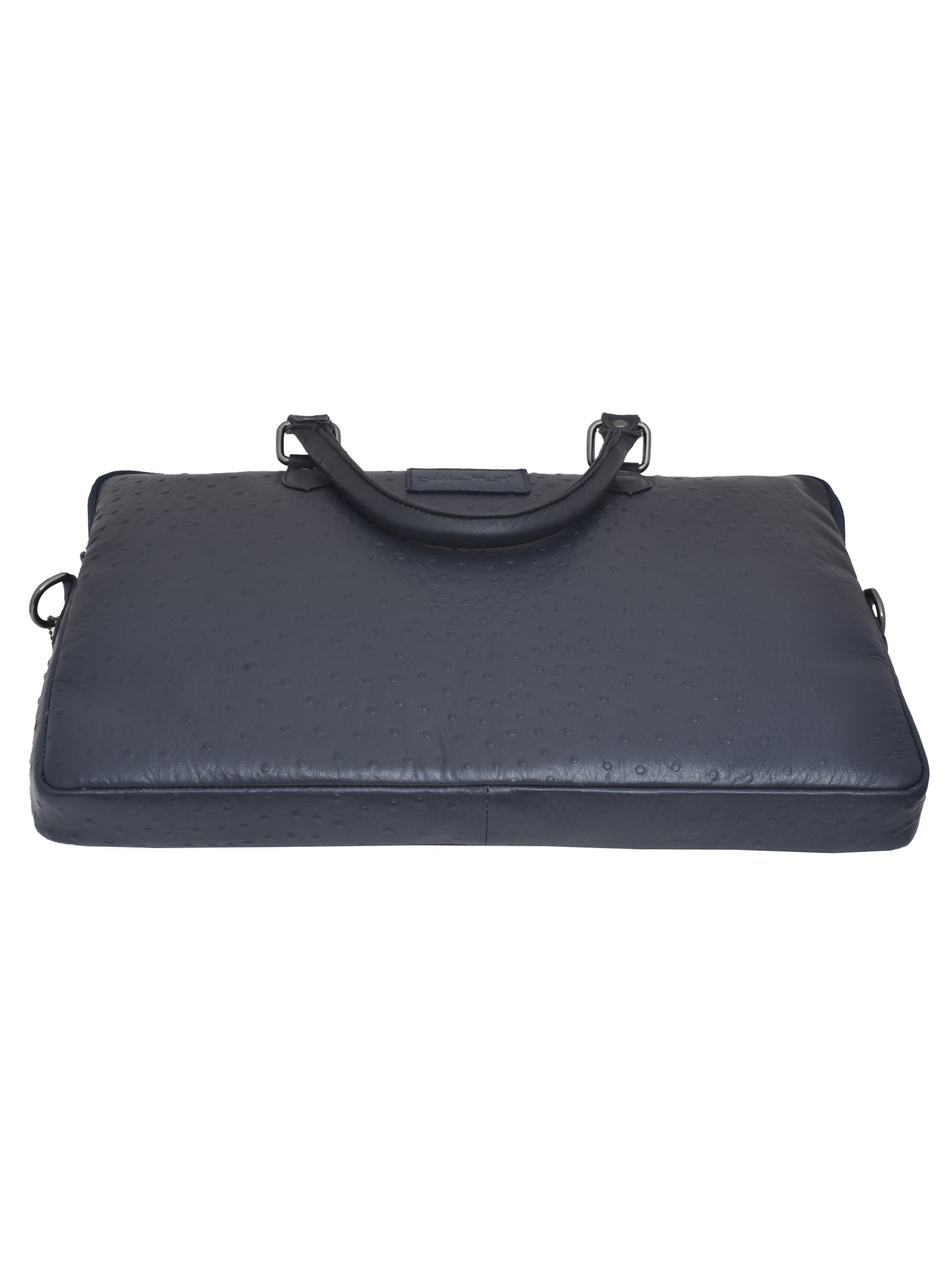 Unisex Navy Blue Ostrich Printed Leather Laptop Bag 16 Inch (OMLB-001-O-BLUE)