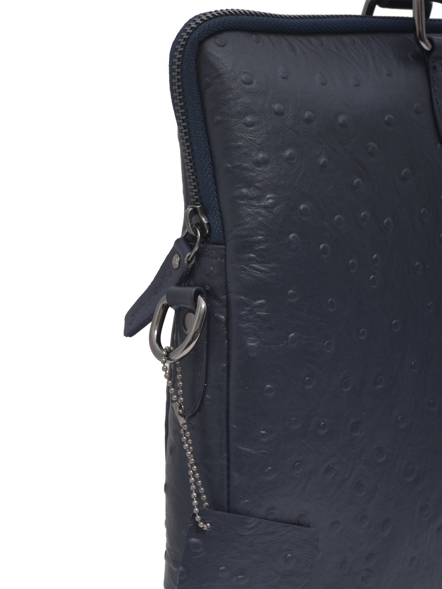 Unisex Navy Blue Ostrich Printed Leather Laptop Bag 16 Inch (OMLB-001-O-BLUE)