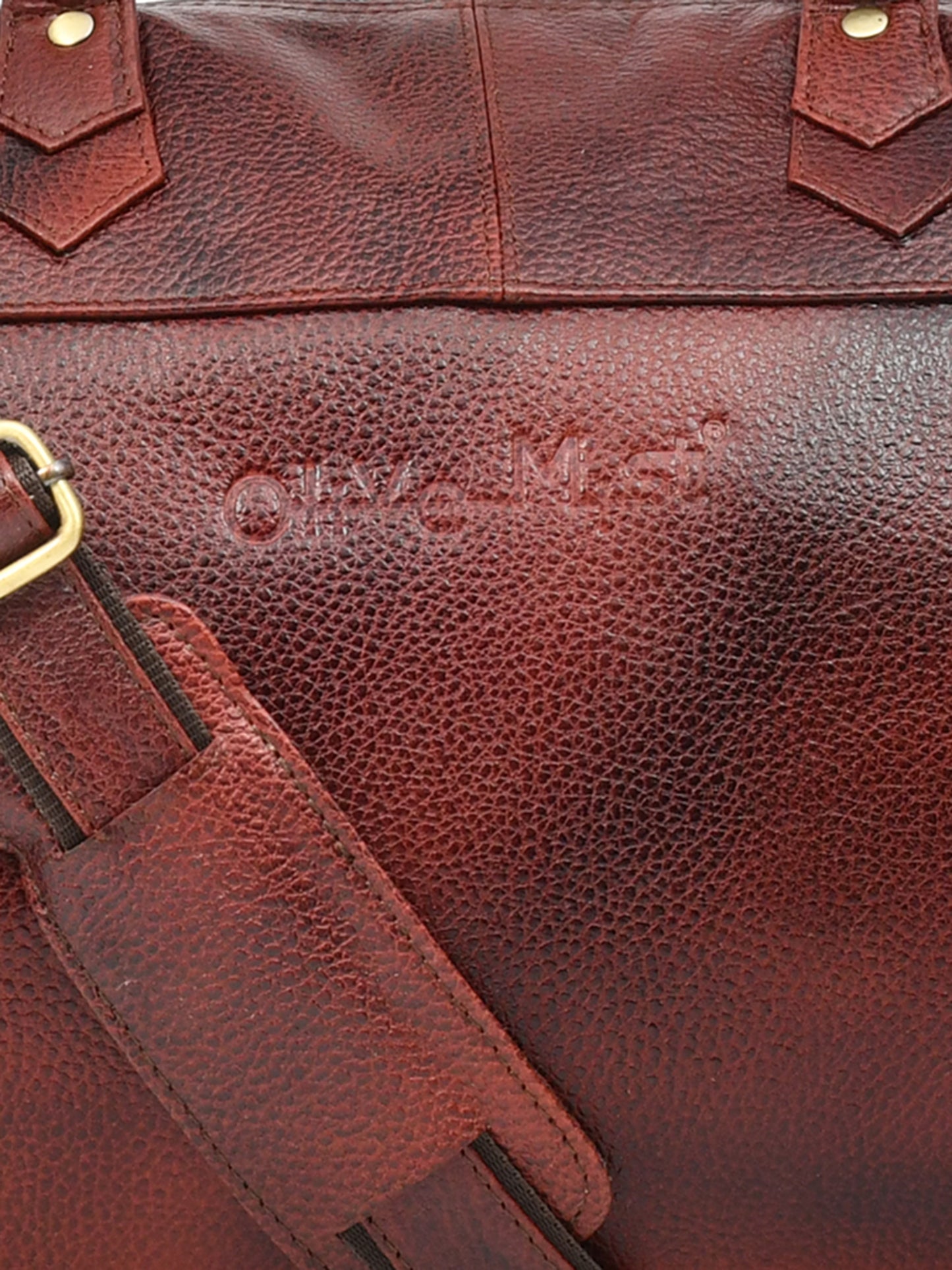 Brown Textured Genuine Leather Duffel Bag Cabin Size (OMDB-031-BROWN)