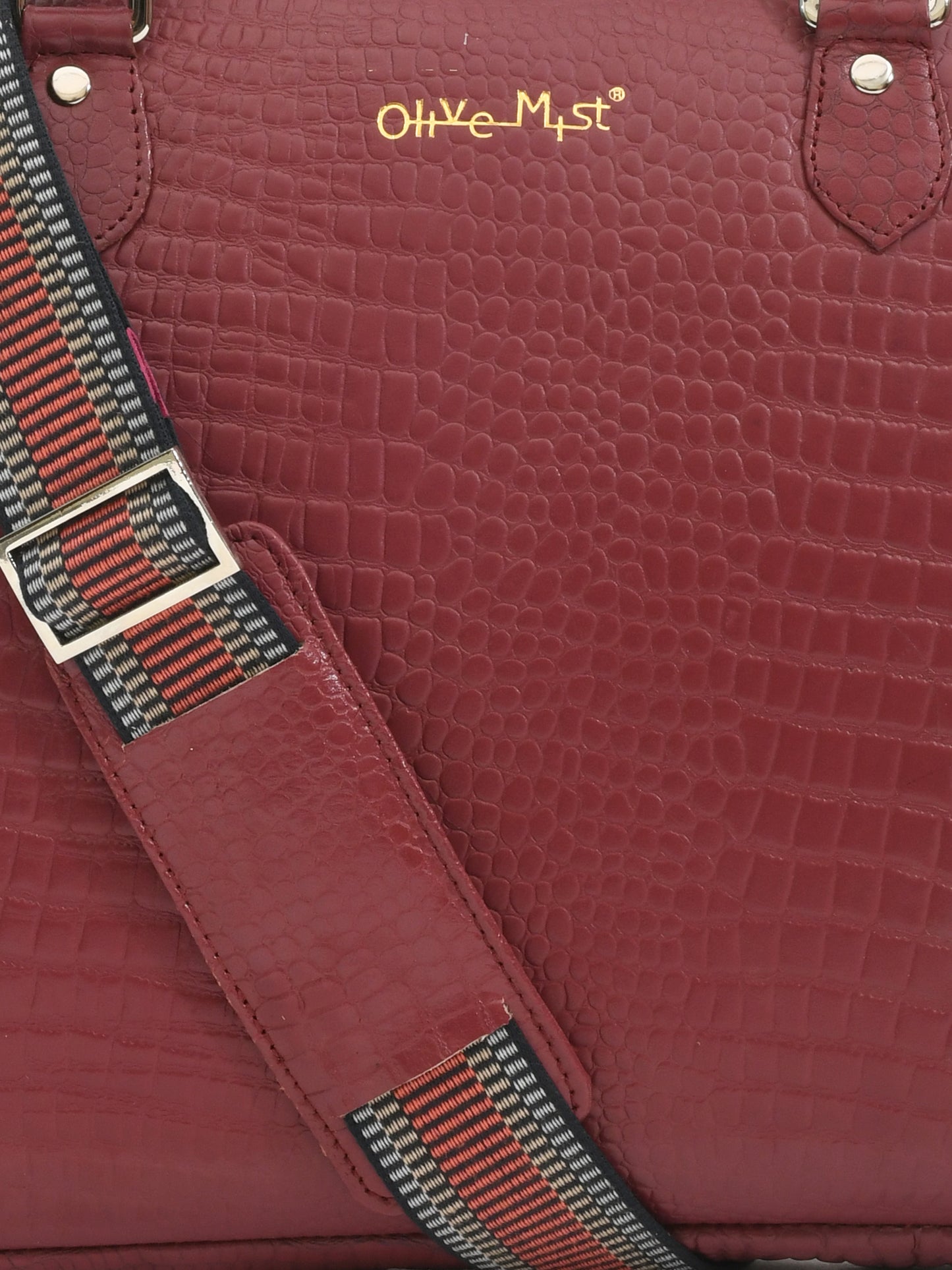 Unisex Genuine Leather Laptop Bag - Maroon Croco Textured 16 Inches (OMLB-001-C-MAROON)