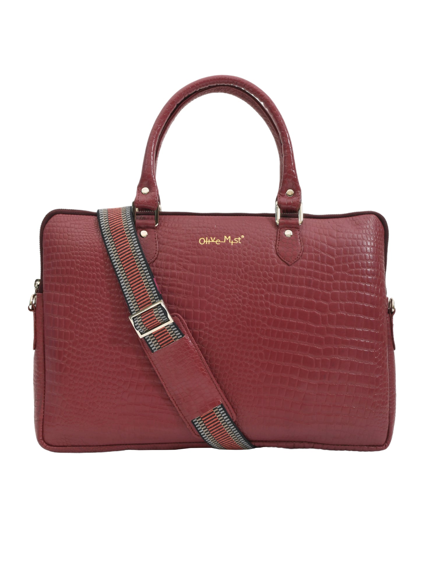 Unisex Genuine Leather Laptop Bag - Maroon Croco Textured 16 Inches (OMLB-001-C-MAROON)