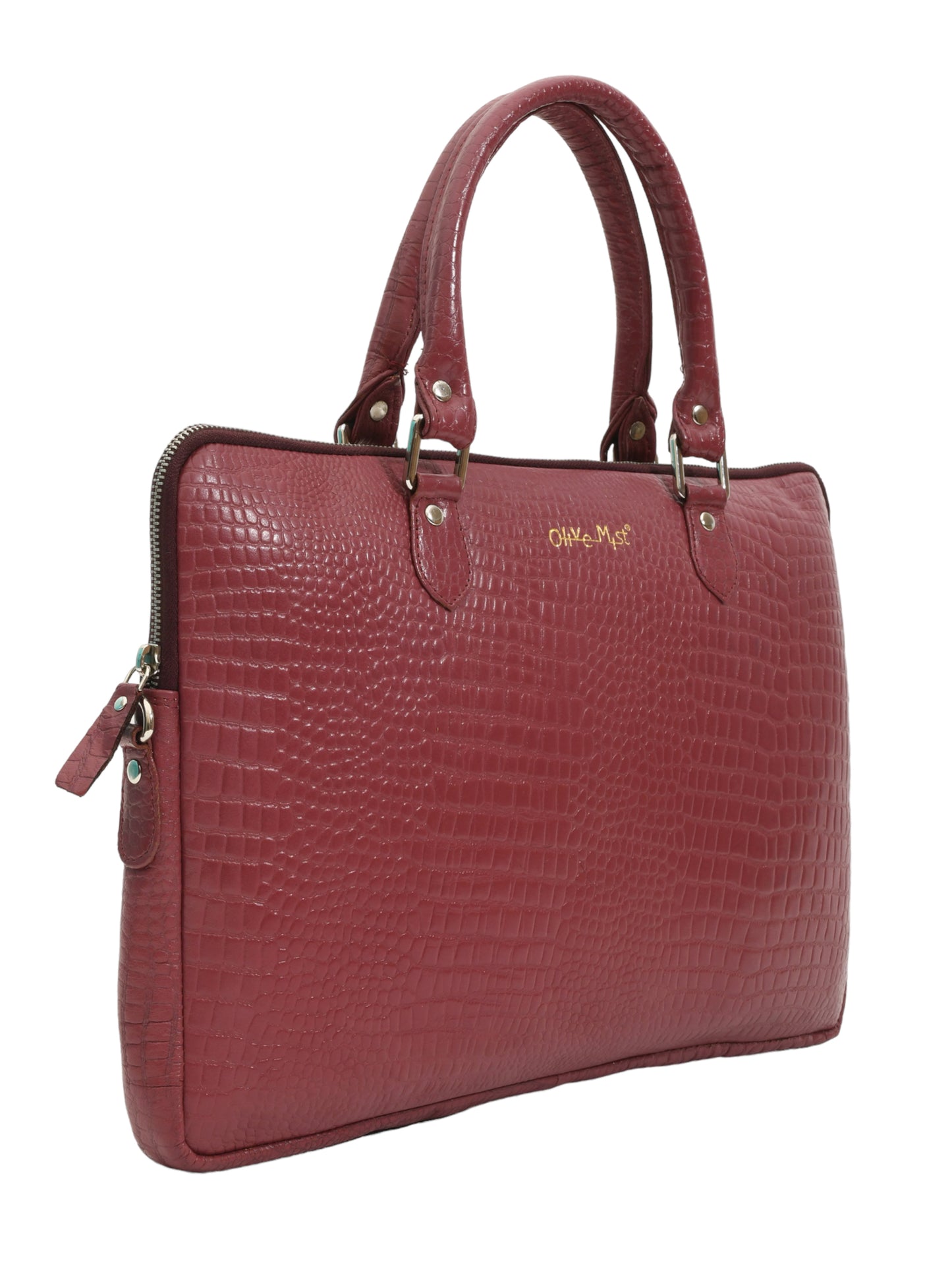 Unisex Genuine Leather Laptop Bag - Maroon Croco Textured 16 Inches (OMLB-001-C-MAROON)