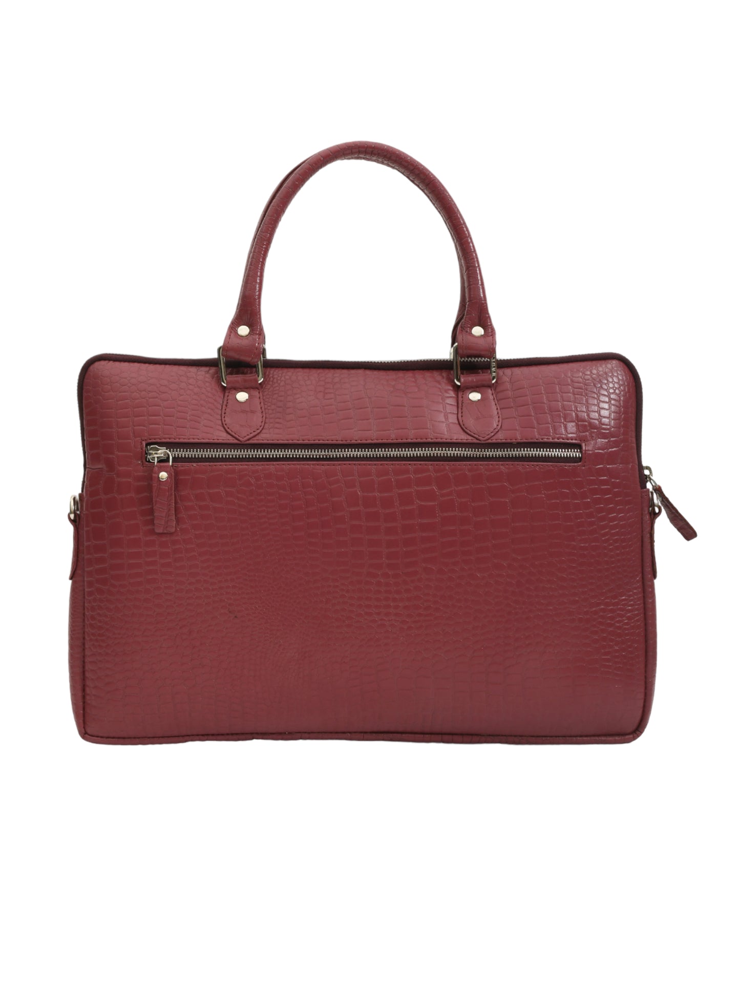 Unisex Genuine Leather Laptop Bag - Maroon Croco Textured 16 Inches (OMLB-001-C-MAROON)