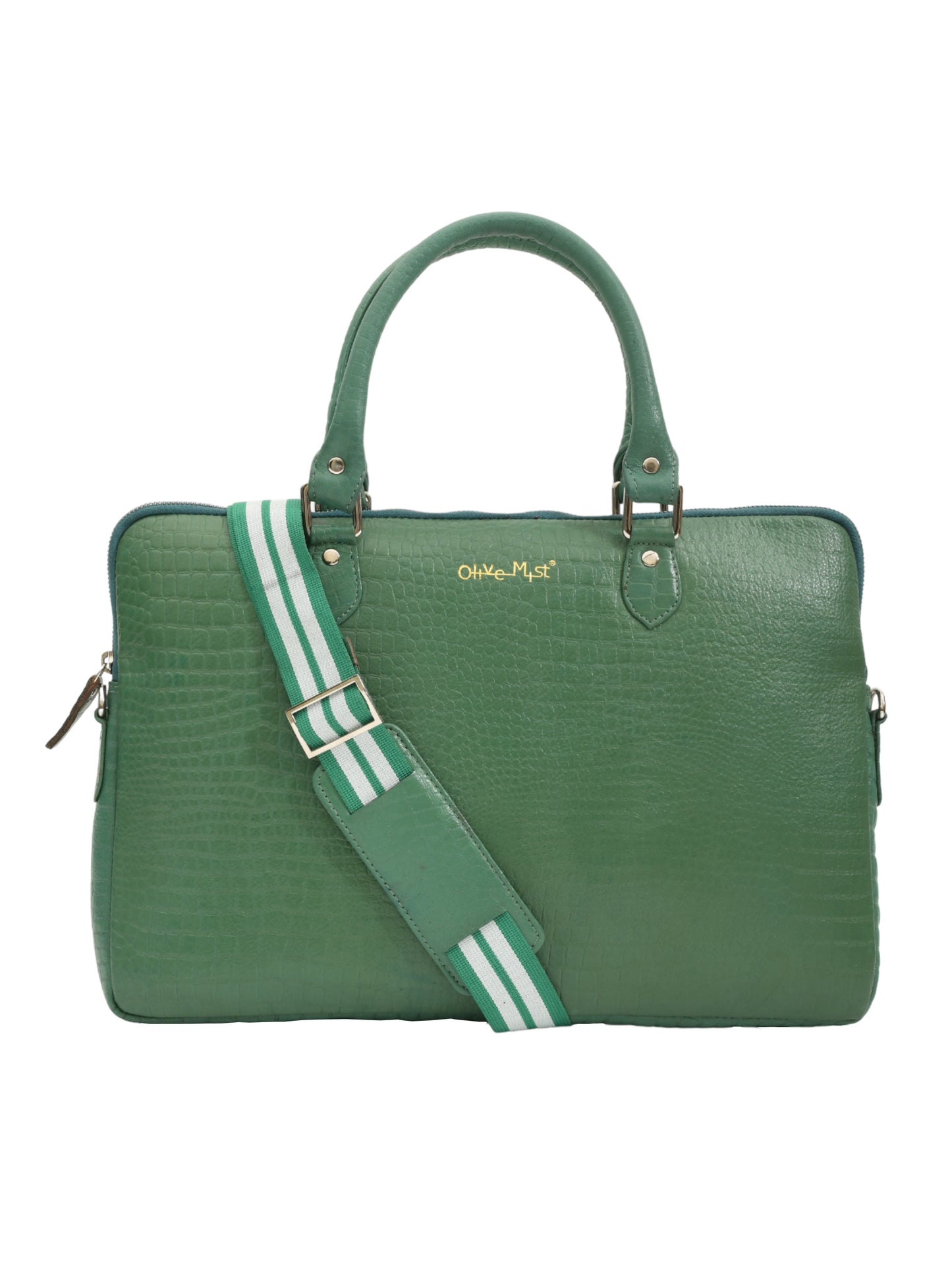 Unisex Genuine Leather Laptop Bag - Green Croco Textured 16 Inches (OMLB-001-C-GREEN)
