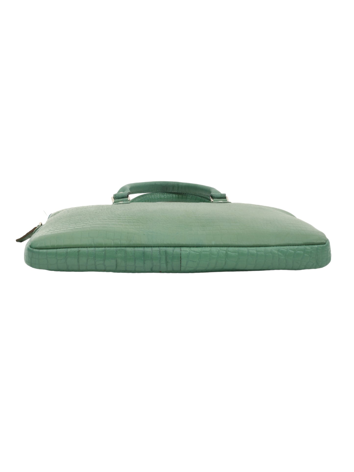 Unisex Genuine Leather Laptop Bag - Green Croco Textured 16 Inches (OMLB-001-C-GREEN)