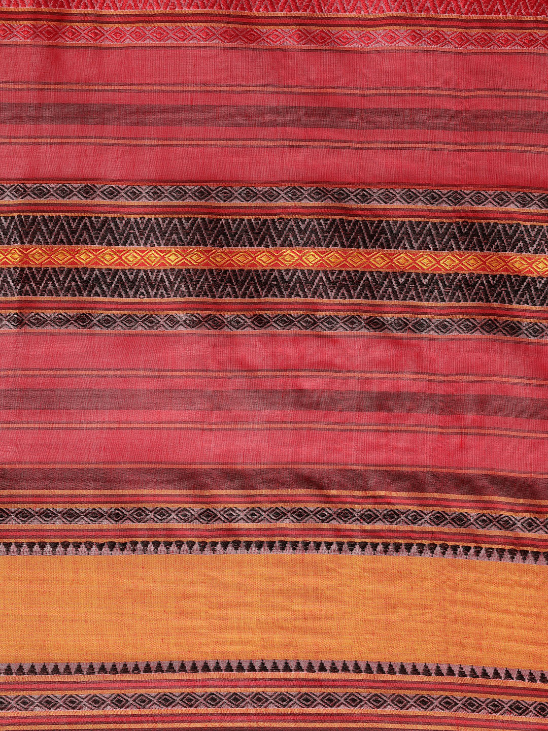Red & Yellow Striped Pure Cotton Handloom Saree (TDSR2-19-RED)