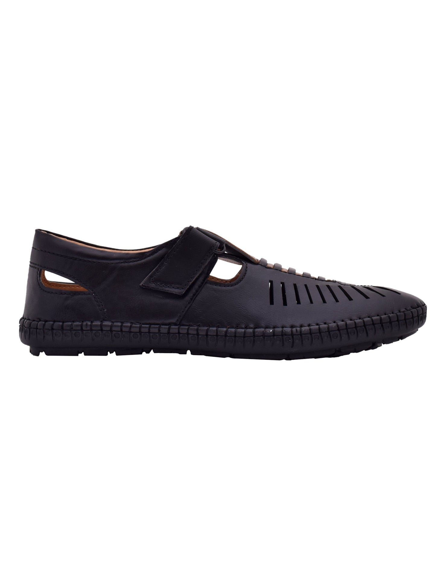 Men Black Brown Vegan Shoe-Style Ethnic Sandals (OMCS-03-BLACK)