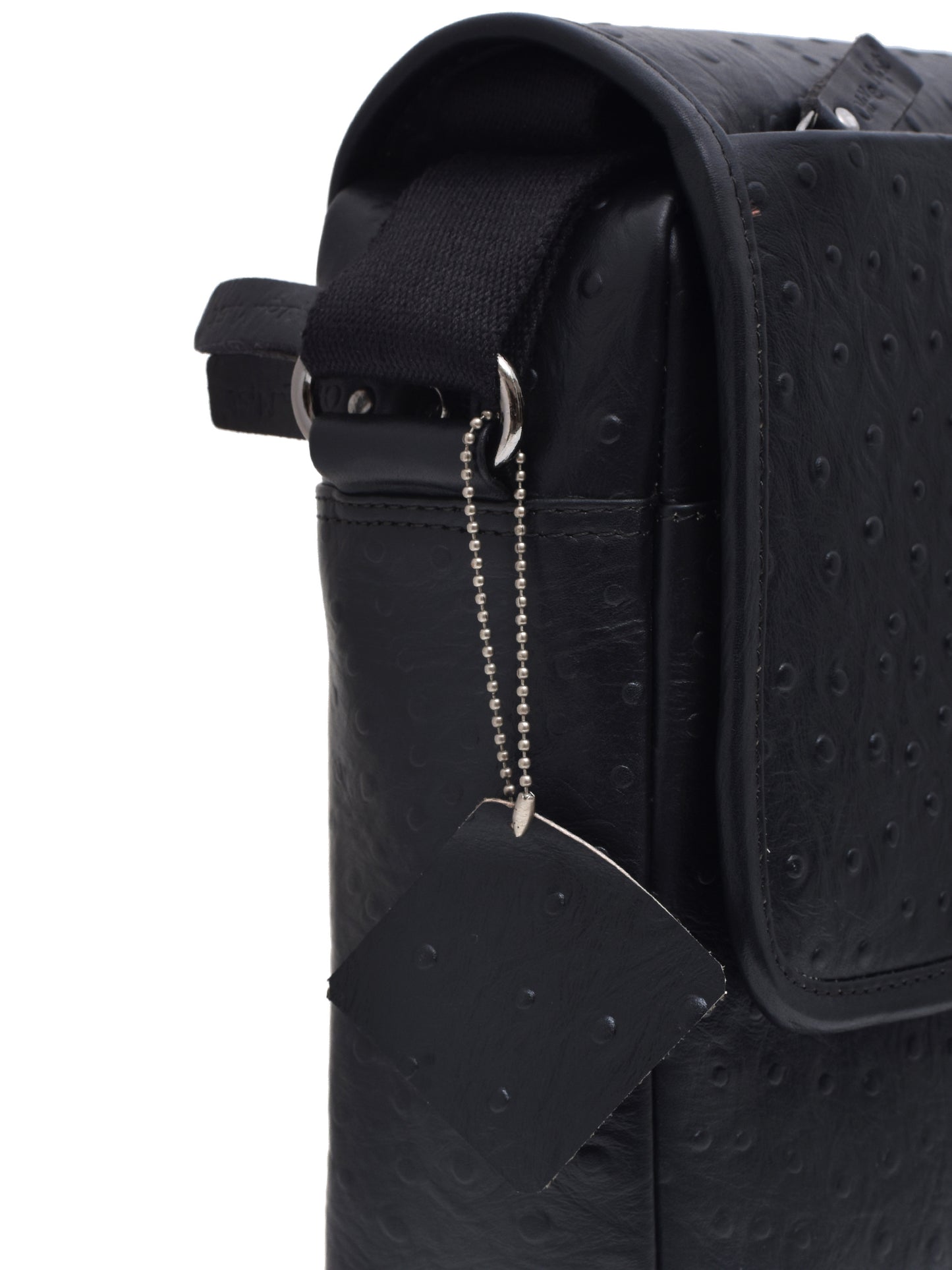 Unisex Black Ostrich Leather Messenger Laptop Bag 14 Inch (OMLB-009-O-BLACK)