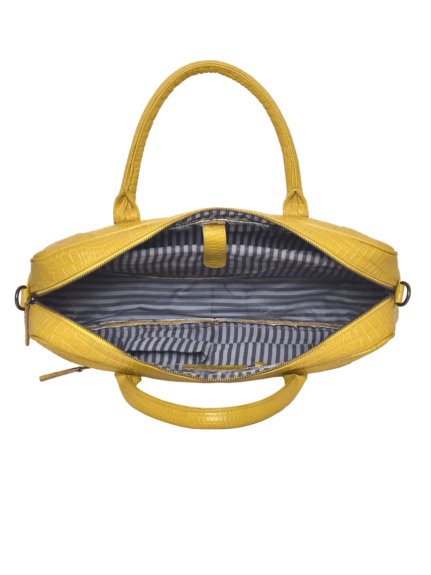 Unisex Mustard Crocodile Textured Leather Laptop Bag 16 Inch (OMLB-016-C-MUSTARD)