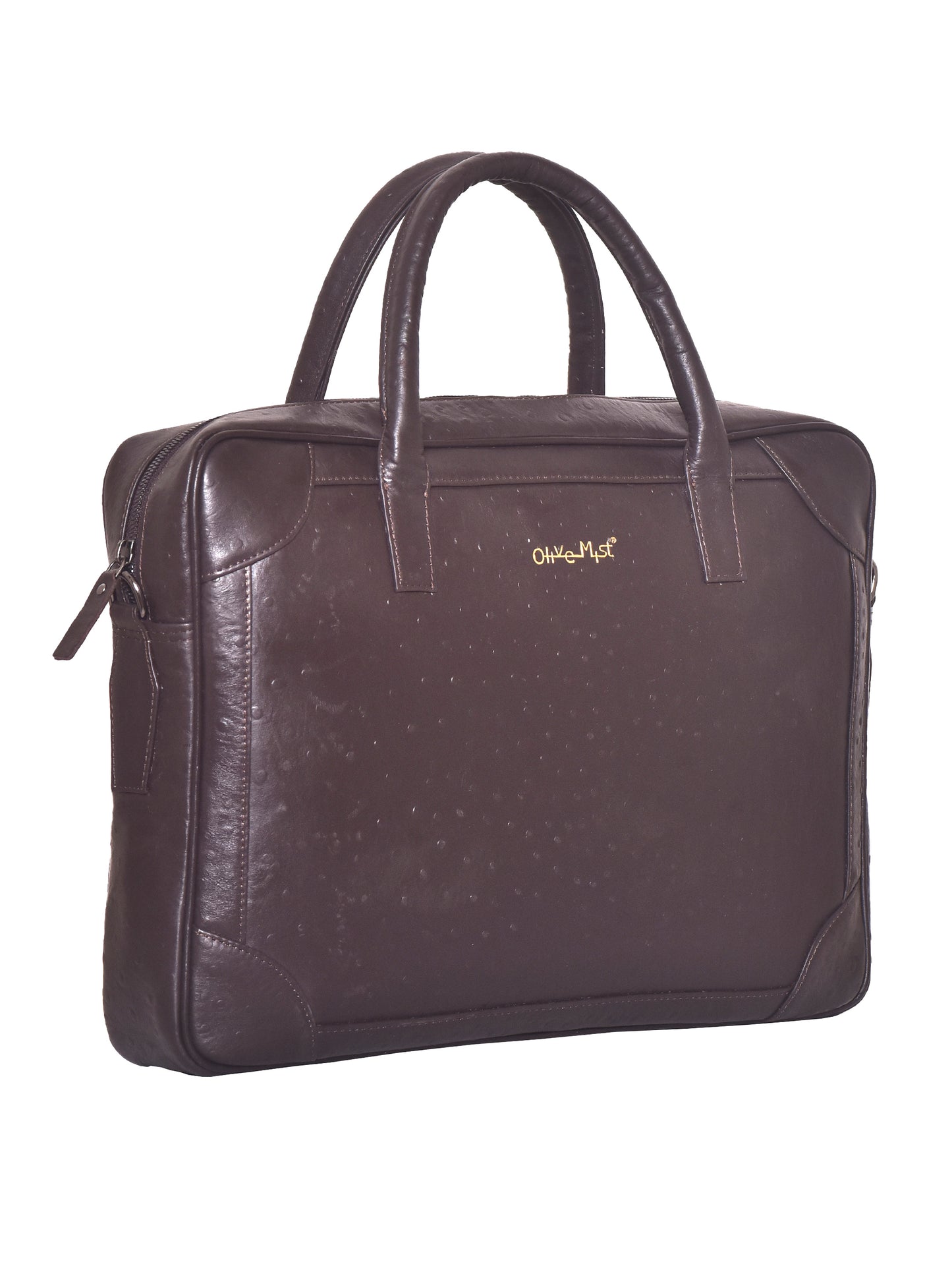 Unisex Brown Ostrich Textured Leather Laptop Bag 16 Inch (OMLB-016-O-BROWN)