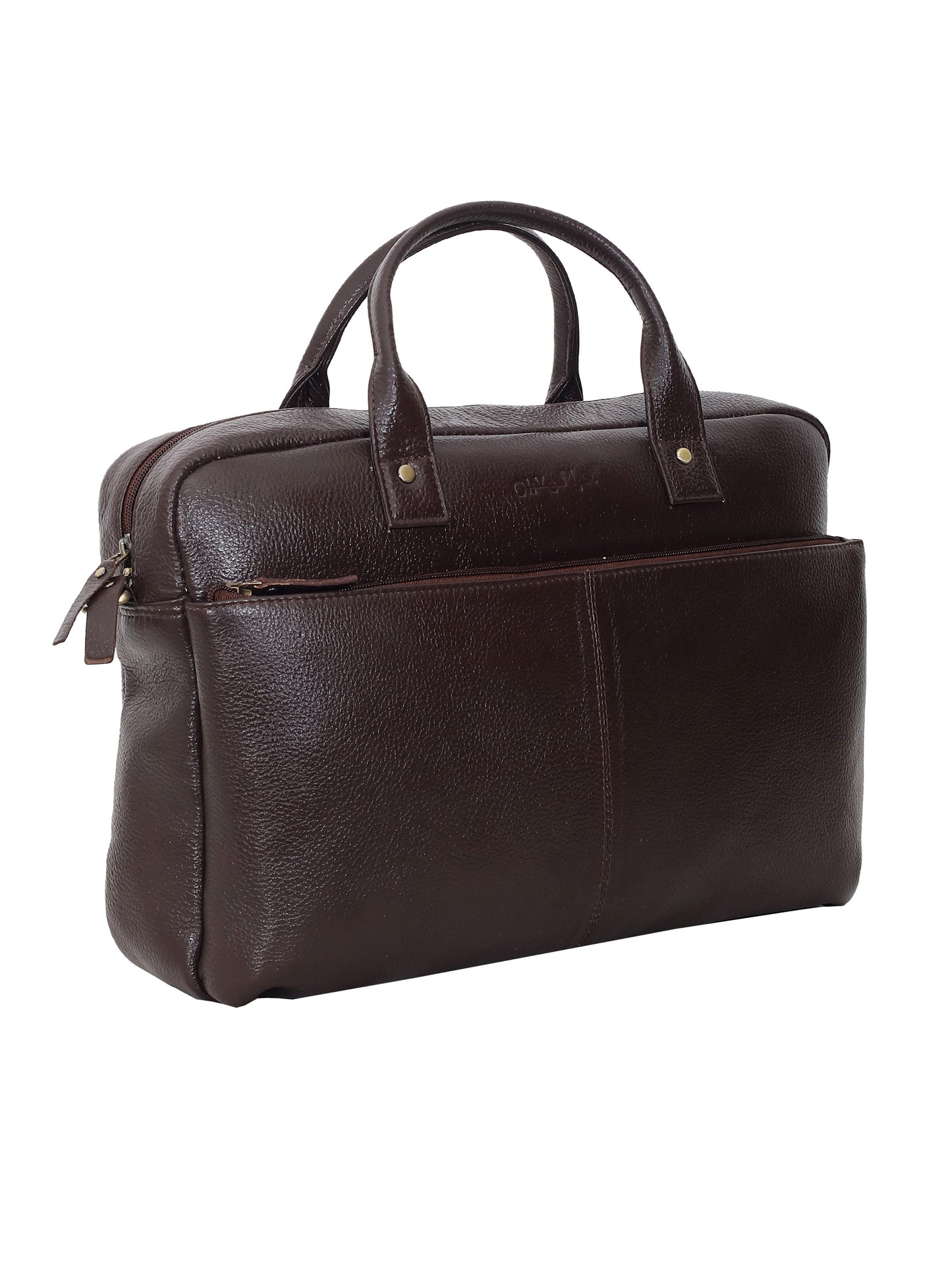 Unisex Coffee Brown Solid Leather Laptop Bag 16 Inch (OMLB-023N-C-BROWN)