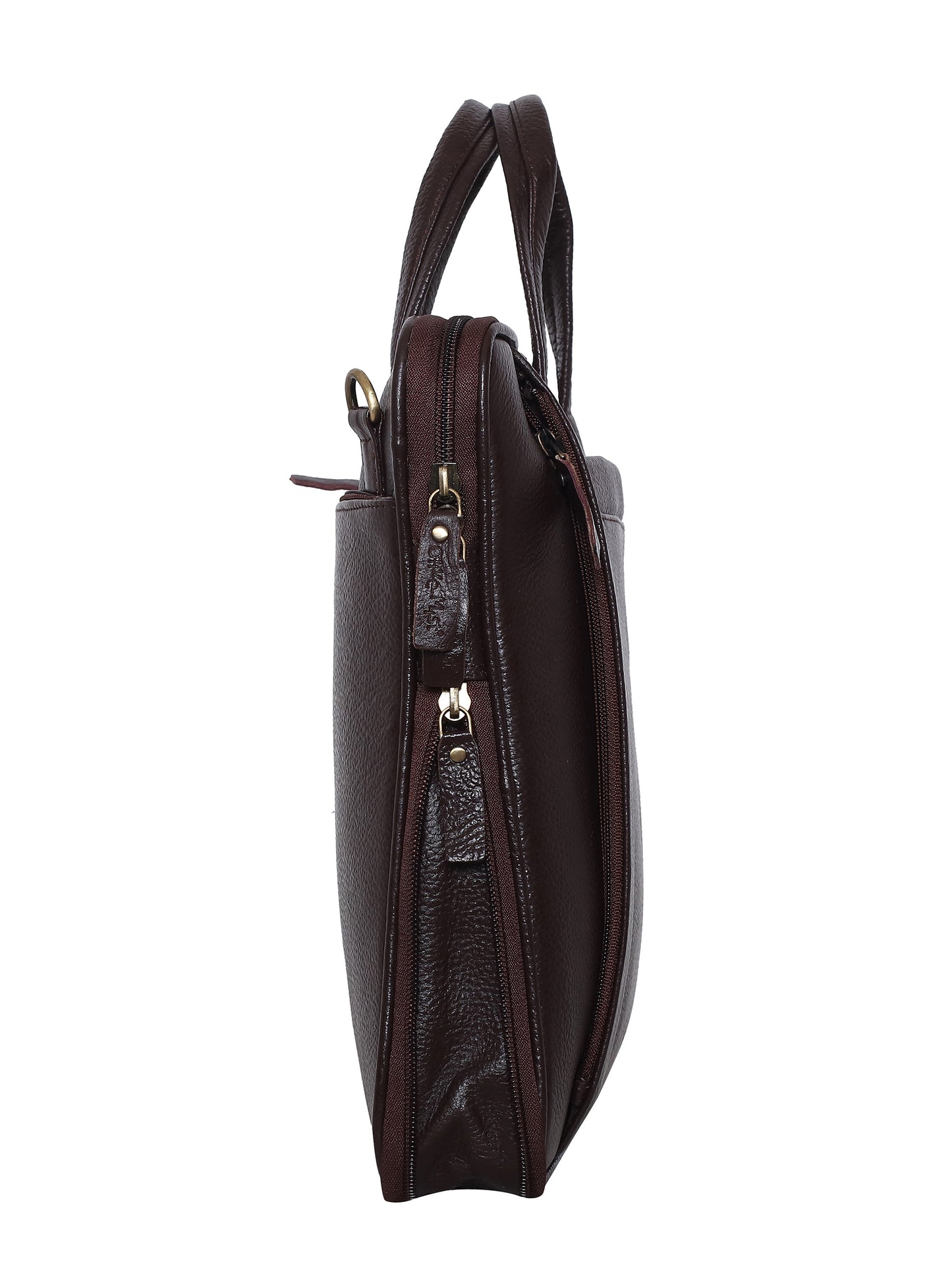 Unisex Coffee Brown Solid Leather Expandable Laptop Bag 16 Inch (OMLB-020N-C-BROWN)