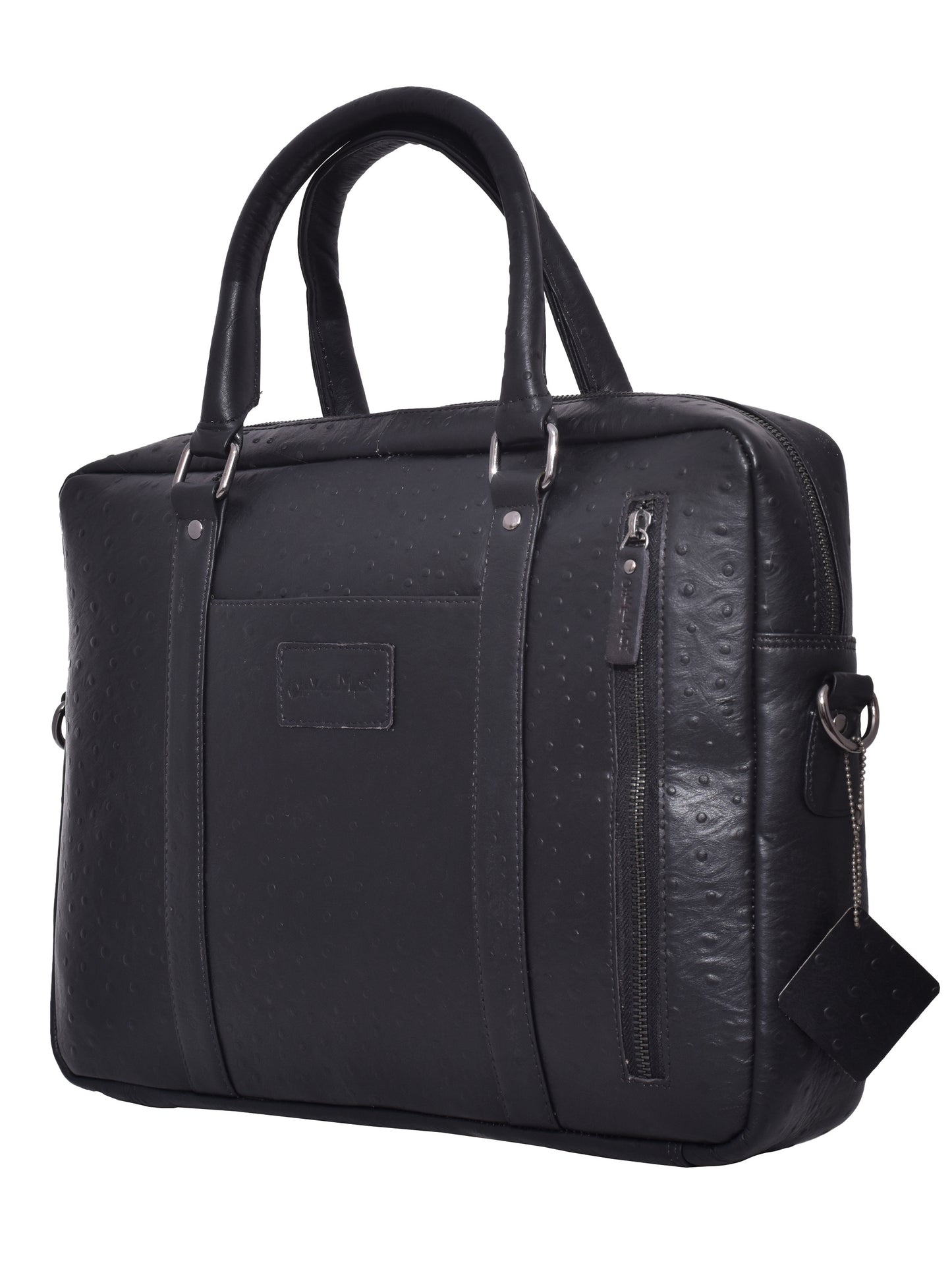 Black Unisex Ostrich Leather Laptop Bag 16 Inch (OMLB-006-O-BLACK)