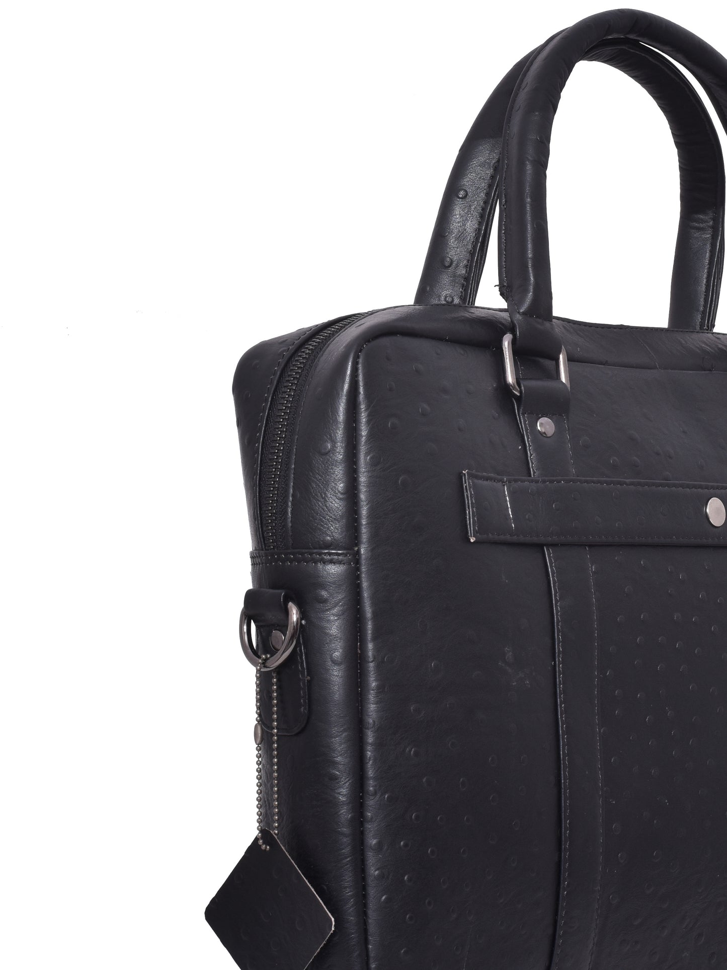 Black Unisex Ostrich Leather Laptop Bag 16 Inch (OMLB-006-O-BLACK)