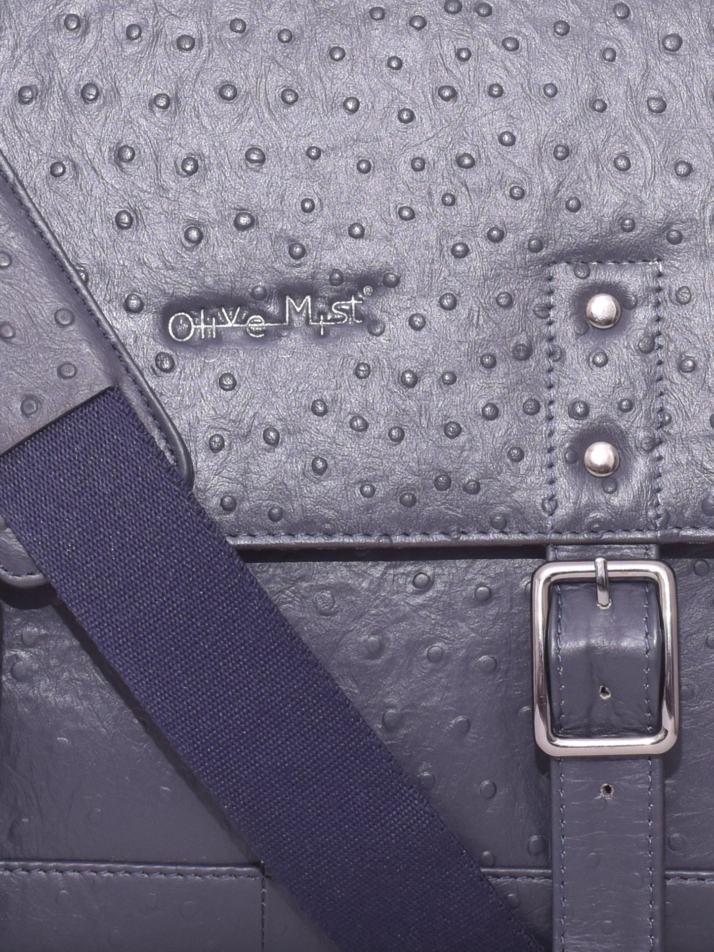 Unisex Navy Ostrich Textured Genuine Leather Laptop Bag 16 Inch (OMLB-008-O-BLUE)
