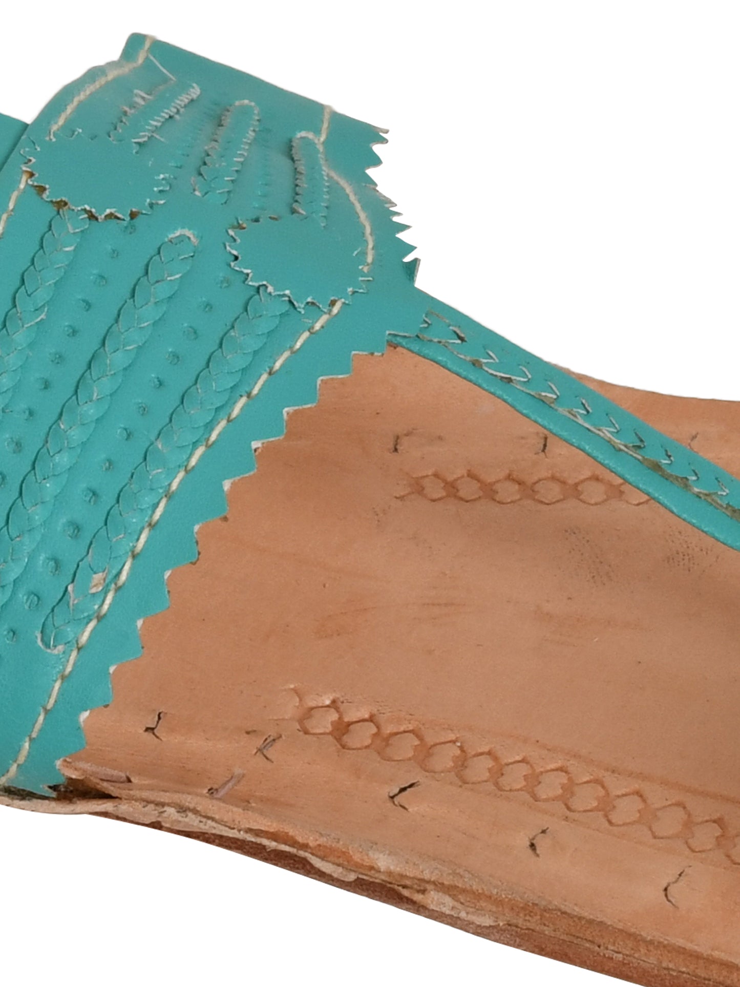 Women Blue Ethnic Leather Handcrafted Kolhapuri Flats (OMKPW-001-BLUE)