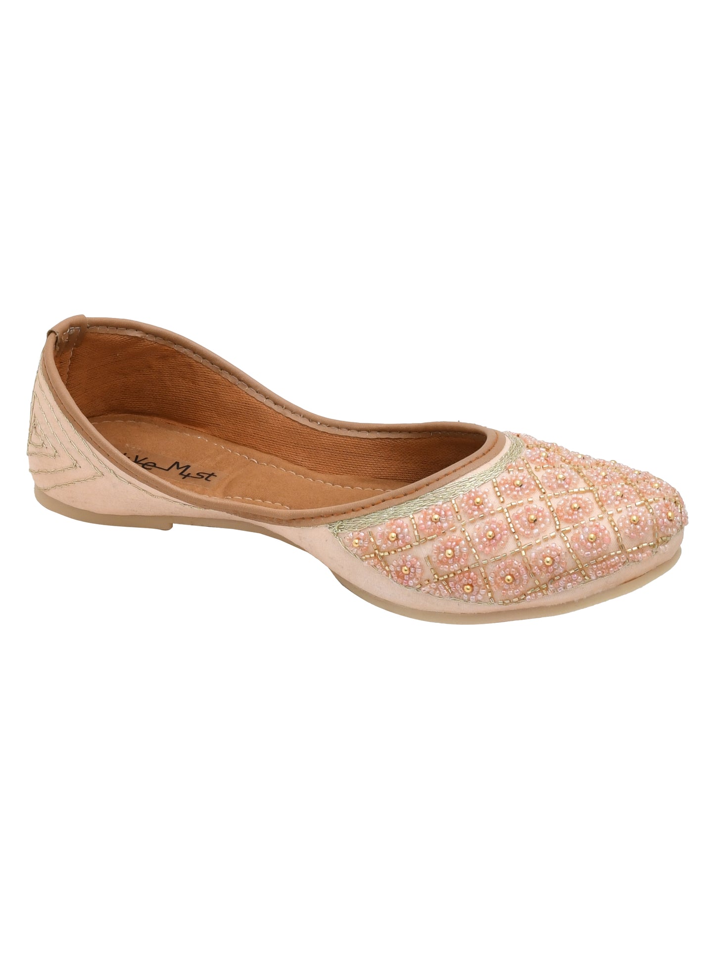 Women Embellished Ethnic Mojaris (OMMJW-001-PEACH)