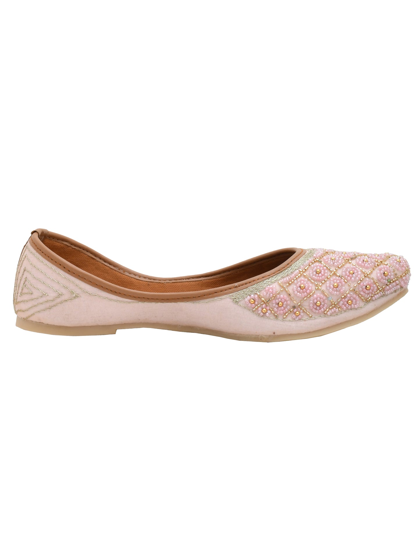 Women Ethnic Embellished Mojaris (OMMJW-001-PINK)