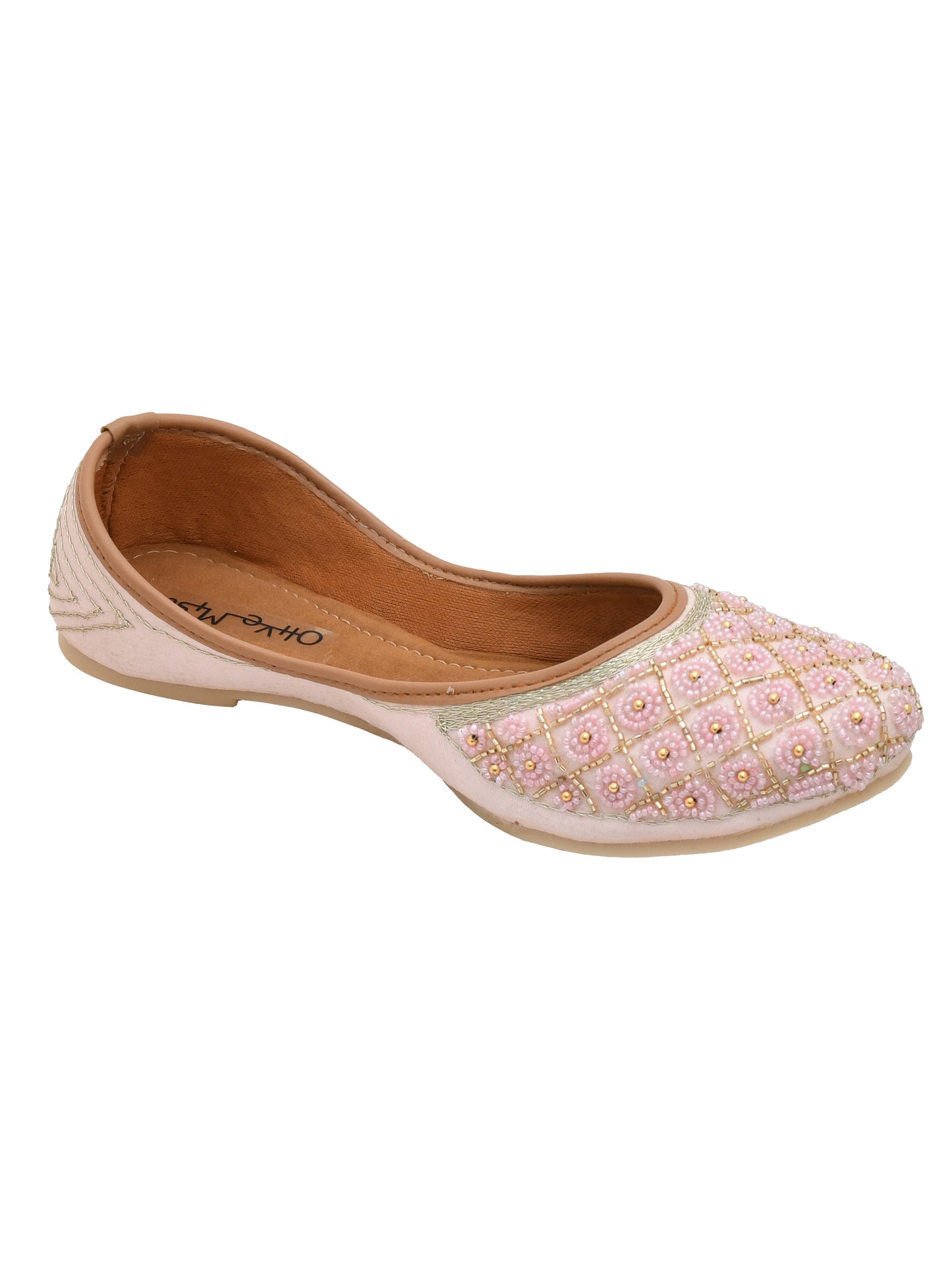 Women Ethnic Embellished Mojaris (OMMJW-001-PINK)