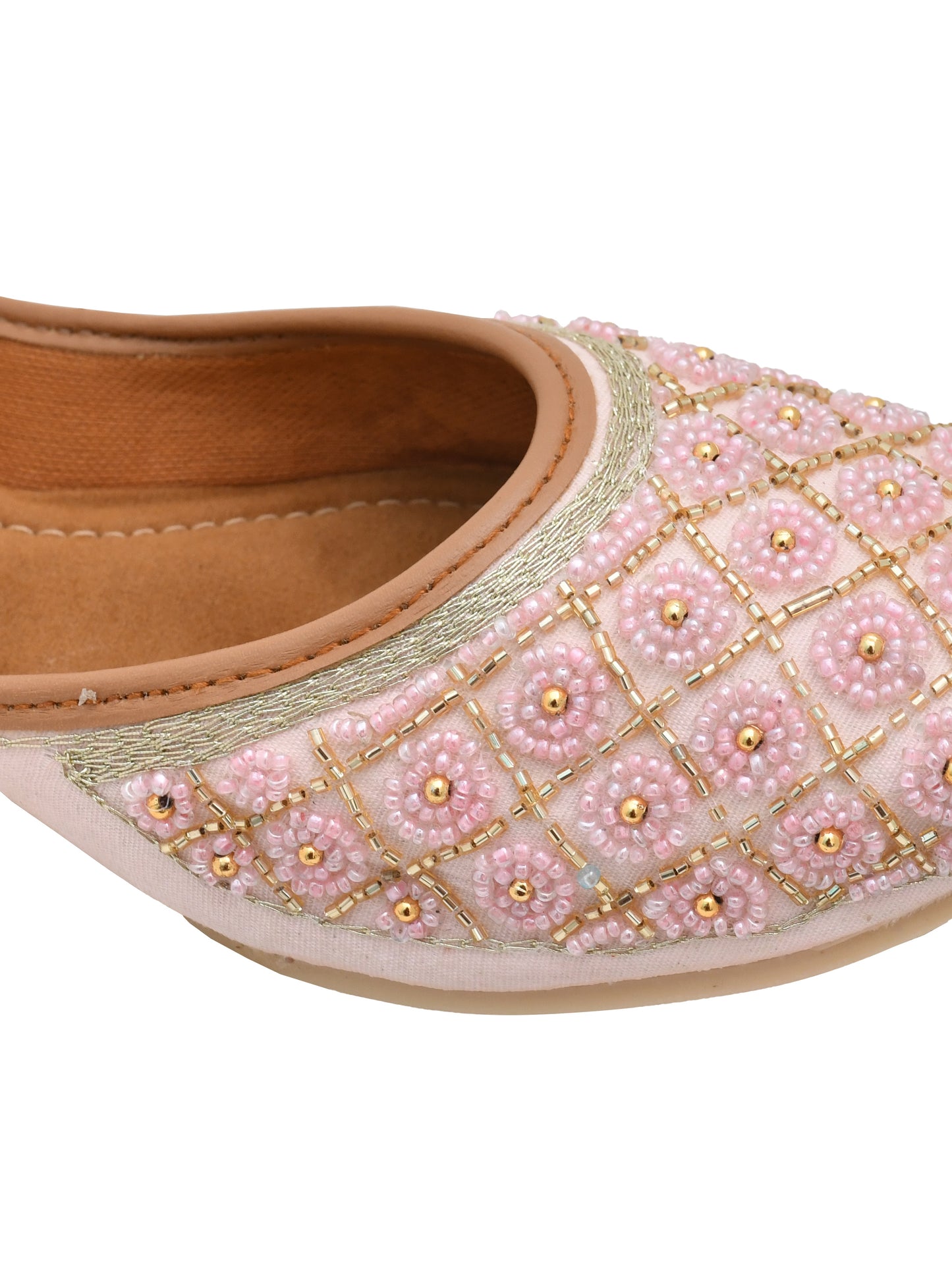 Women Ethnic Embellished Mojaris (OMMJW-001-PINK)