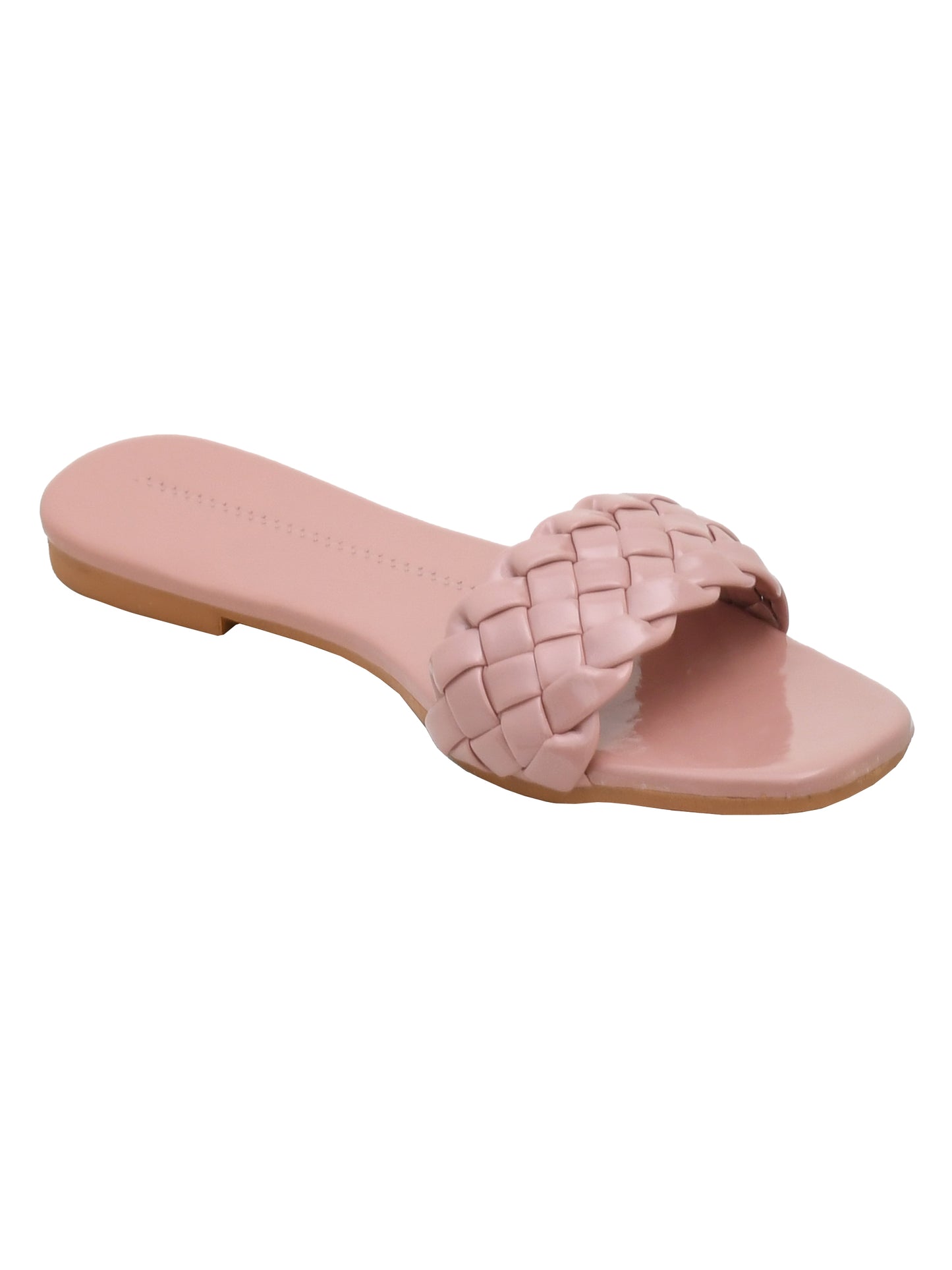 Women Woven Design Open Toe Flats (OMFLT-004-PINK)