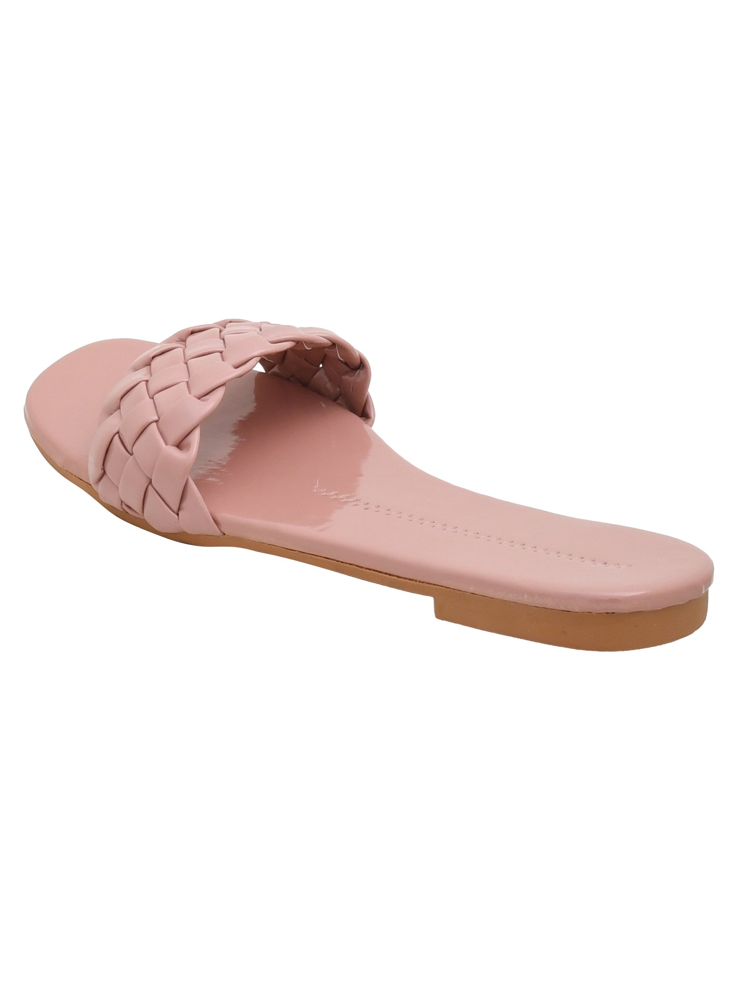 Women Woven Design Open Toe Flats (OMFLT-004-PINK)