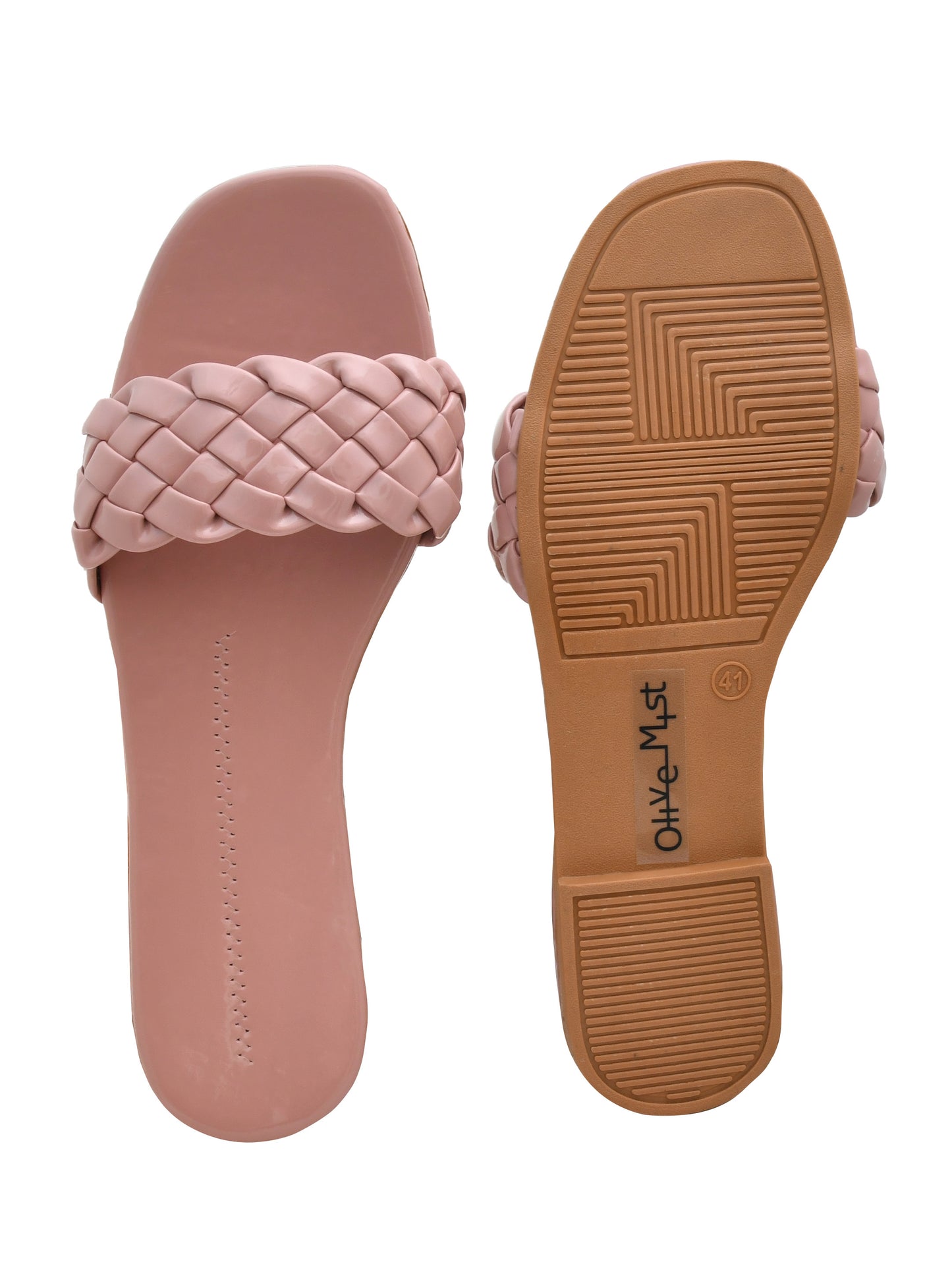 Women Woven Design Open Toe Flats (OMFLT-004-PINK)