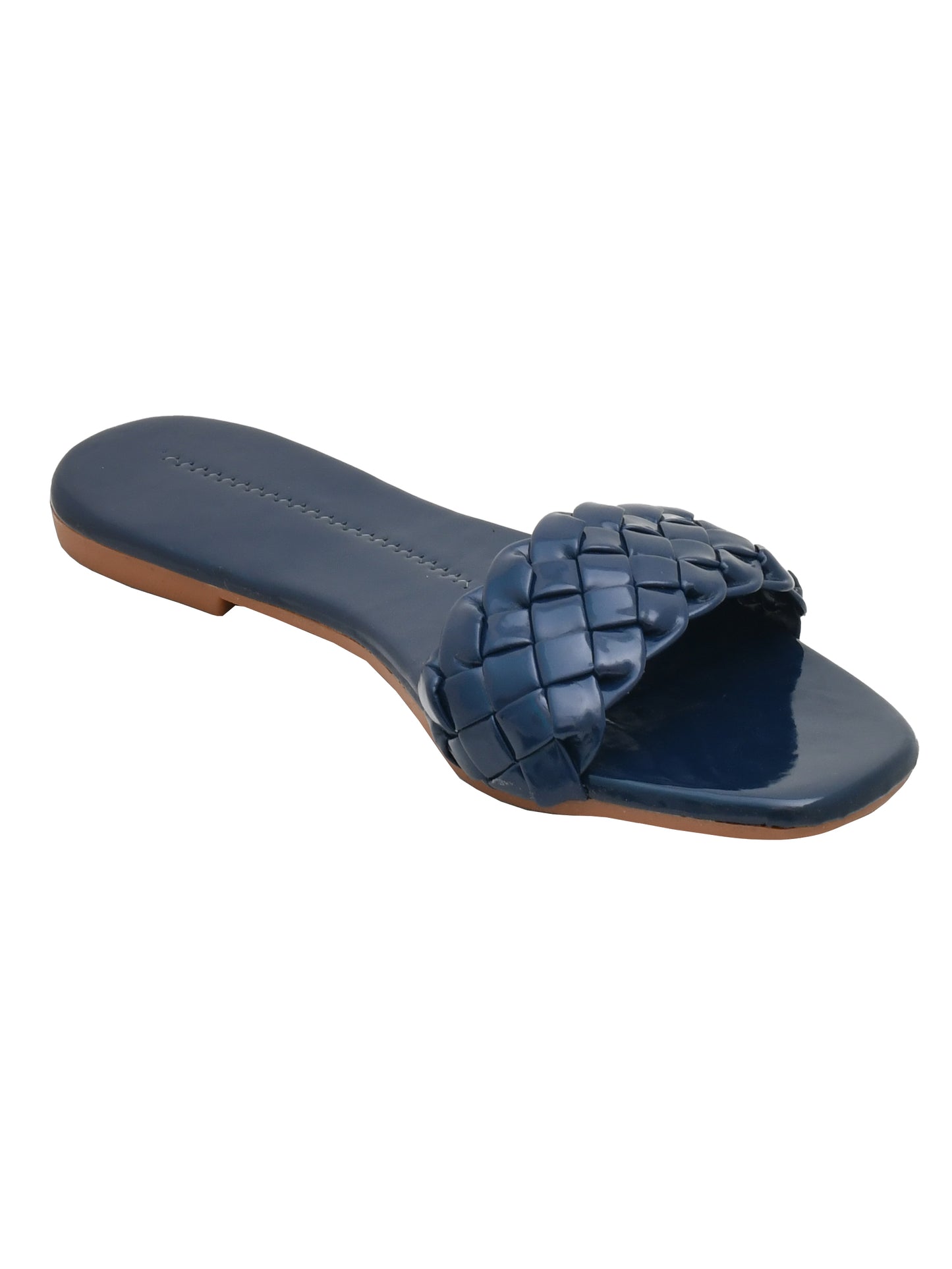 Women Woven Design Open Toe Flats (OMFLT-004-NBLUE)