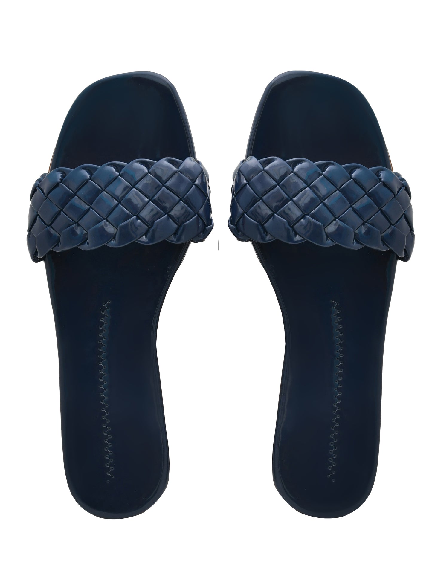 Women Woven Design Open Toe Flats (OMFLT-004-NBLUE)