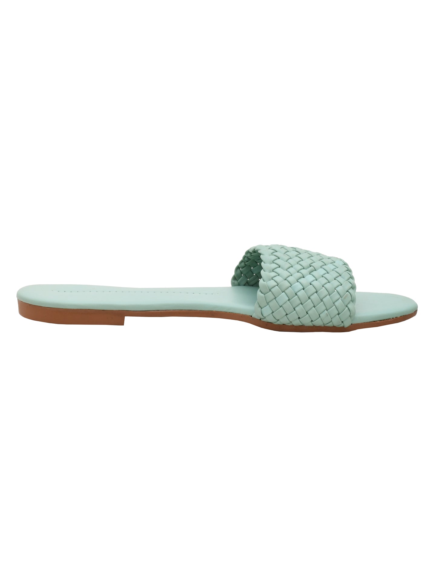 Women Woven Design Green Open Toe Flats (OMFLT-005-LGREEN)