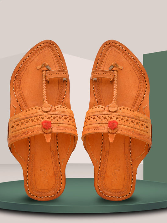 Men Brown Leather Ethnic Kolhapuris Comfort Sandals (OMKP-023-BROWN)