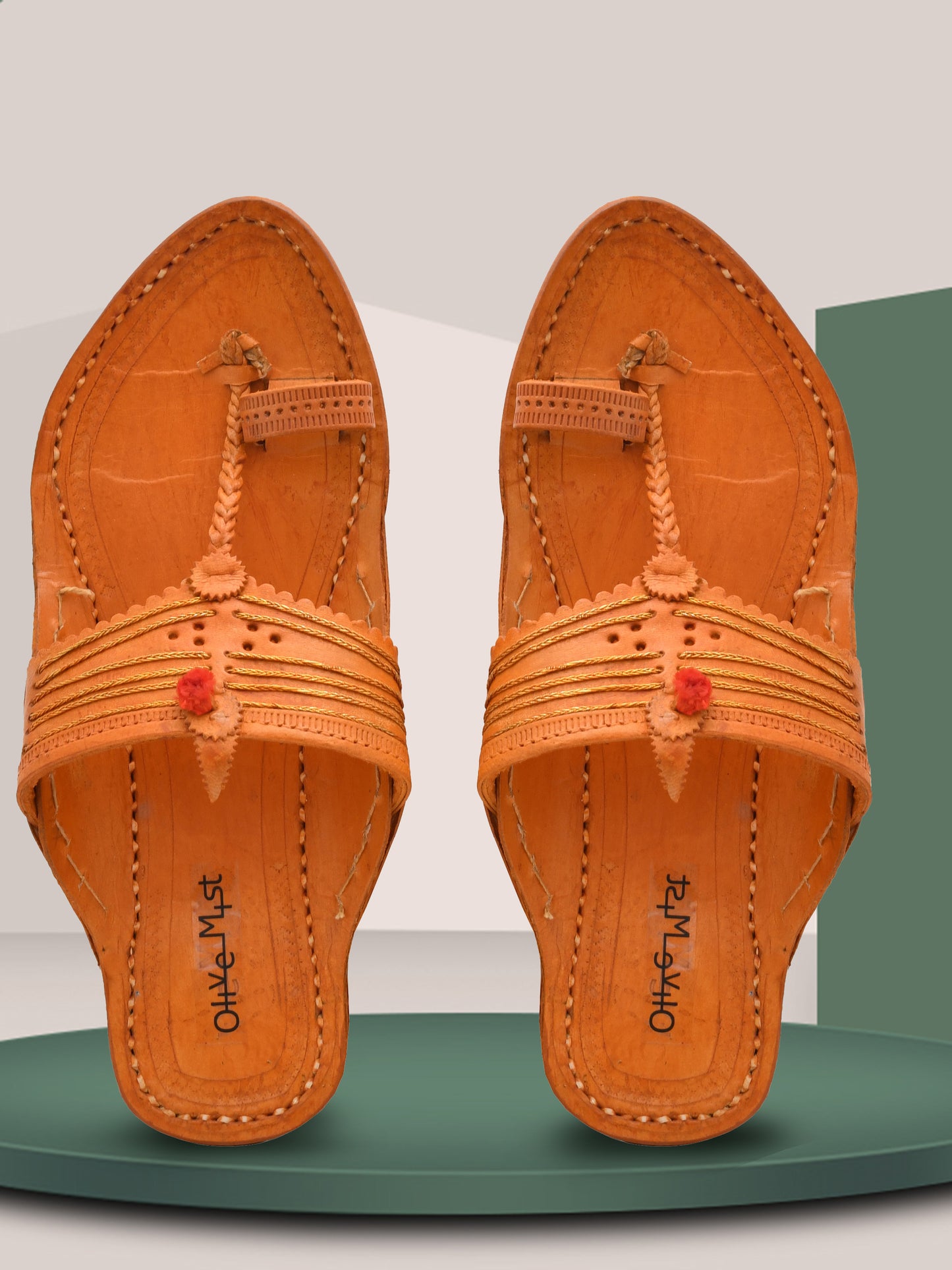 Men Leather Ethnic Kolhapuris Comfort Sandals (OMKP-021-BROWN)