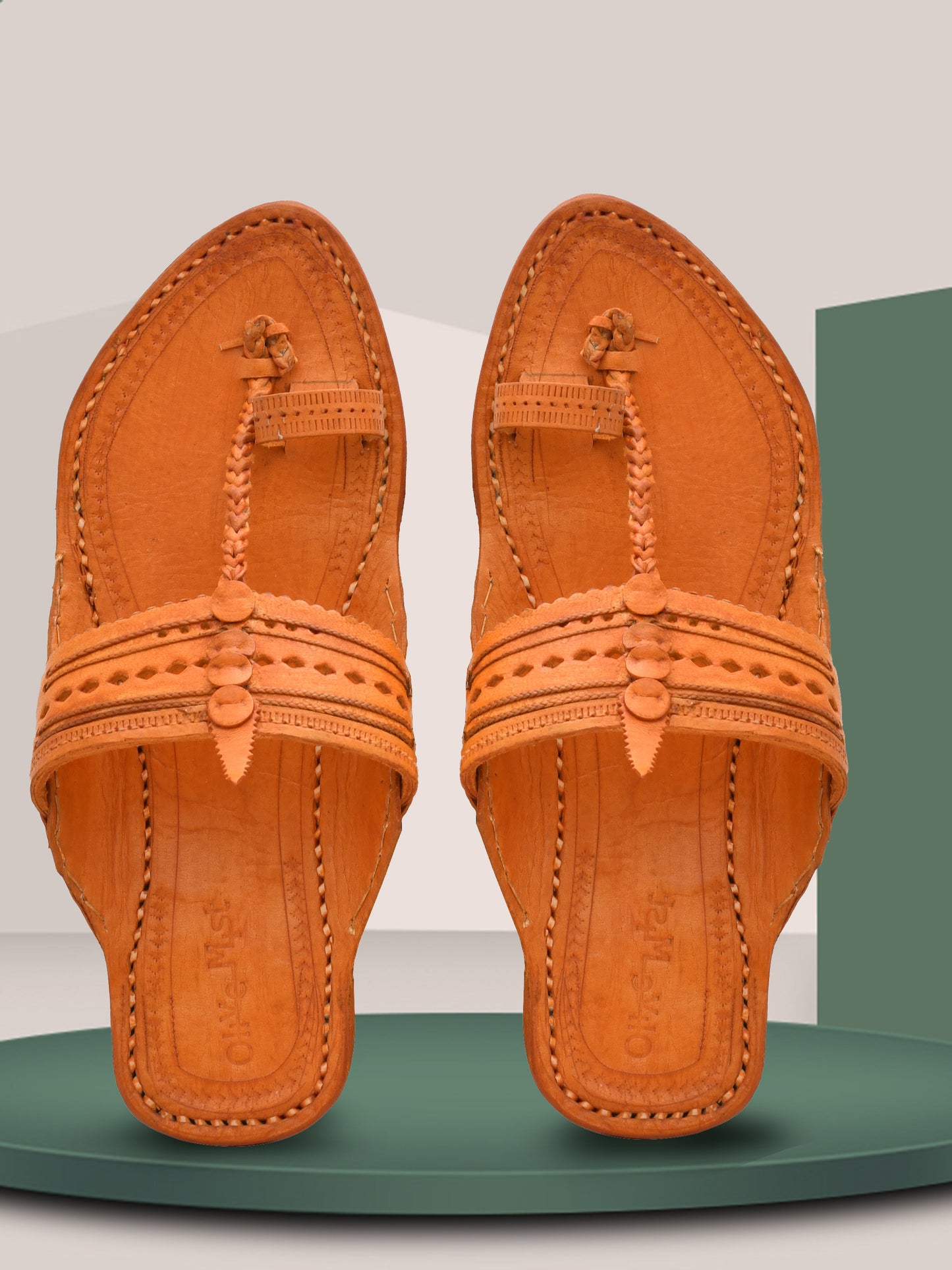 Men Leather Ethnic Kolhapuris Comfort Sandals (OMKP-027-BROWN)