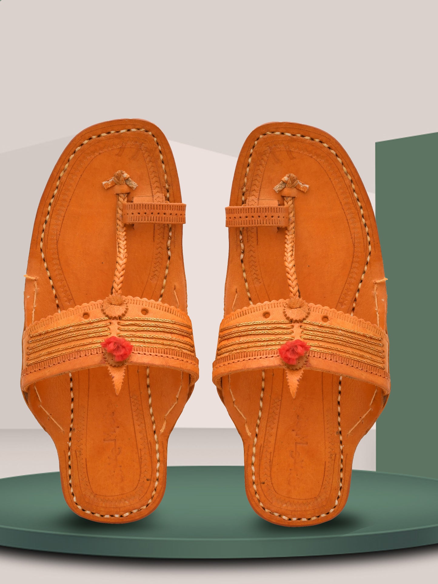 Men Leather Ethnic Kolhapuris Comfort Sandals (OMKP-025-BROWN)