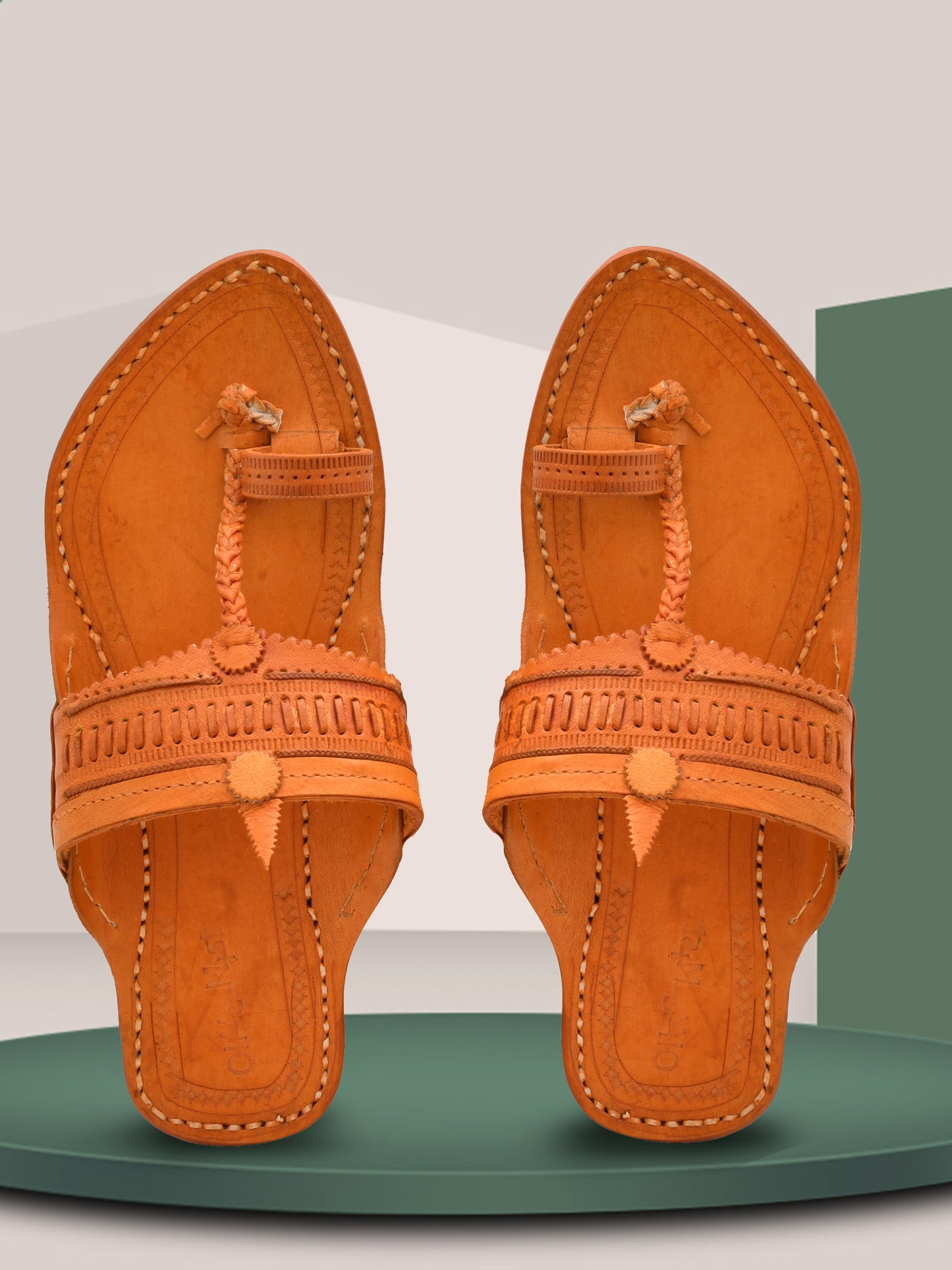 Men Leather Ethnic Kolhapuris Comfort Sandals (OMKP-022-BROWN)