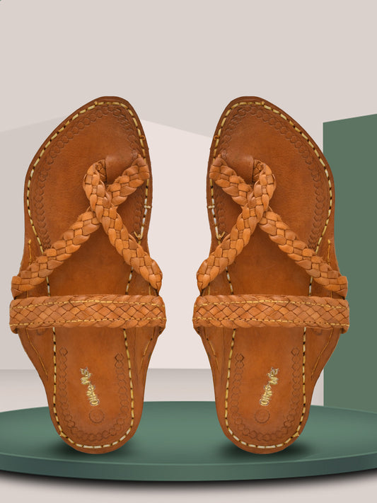 Men Leather Ethnic Kolhapuris Comfort Sandals (OMKP-019-BROWN)