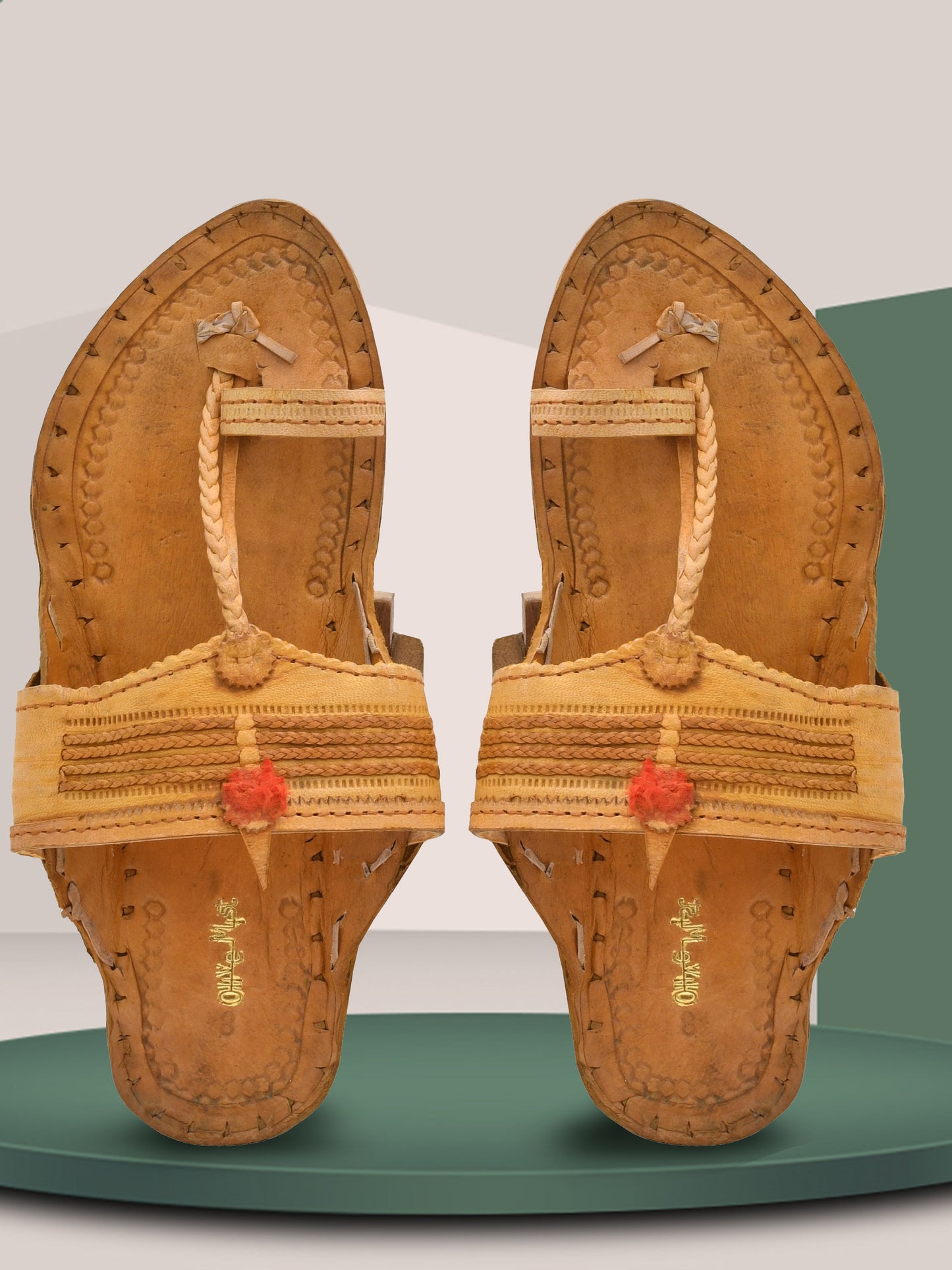 Men Leather Ethnic Kolhapuris Comfort Sandals (OMKP-020-TAN)