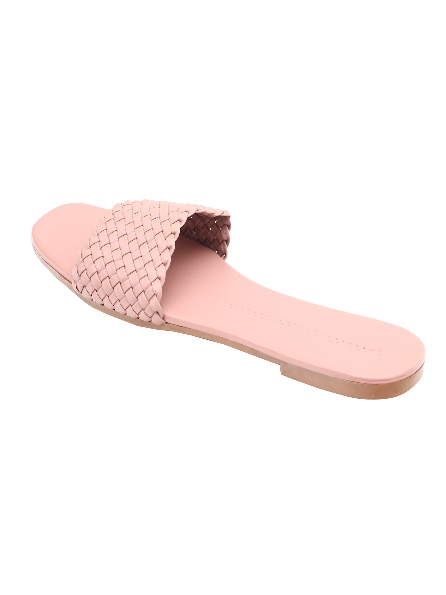 Women Woven Design Open Toe Flats (OMFLT-005-PINK)