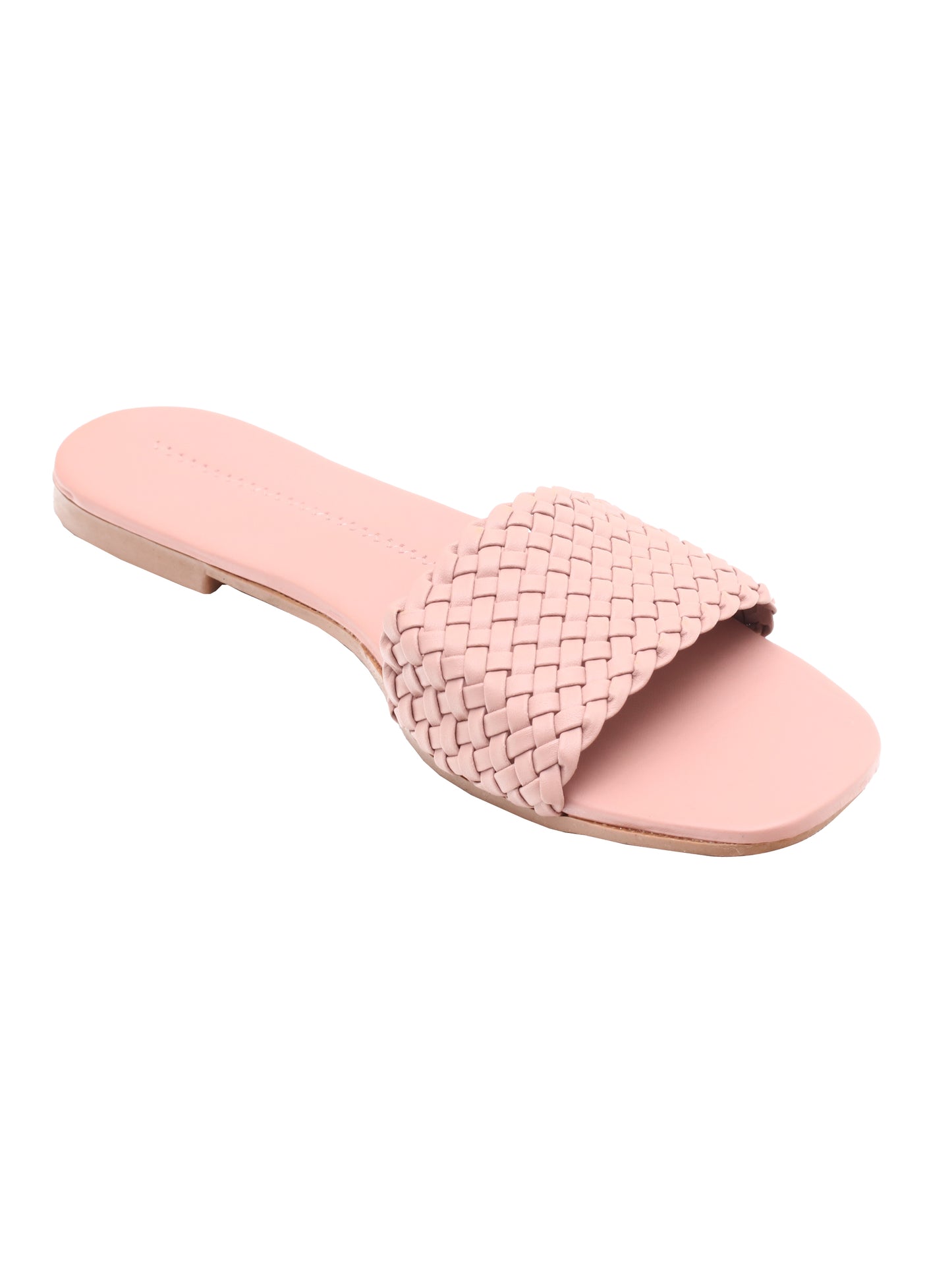 Women Woven Design Open Toe Flats (OMFLT-005-PINK)