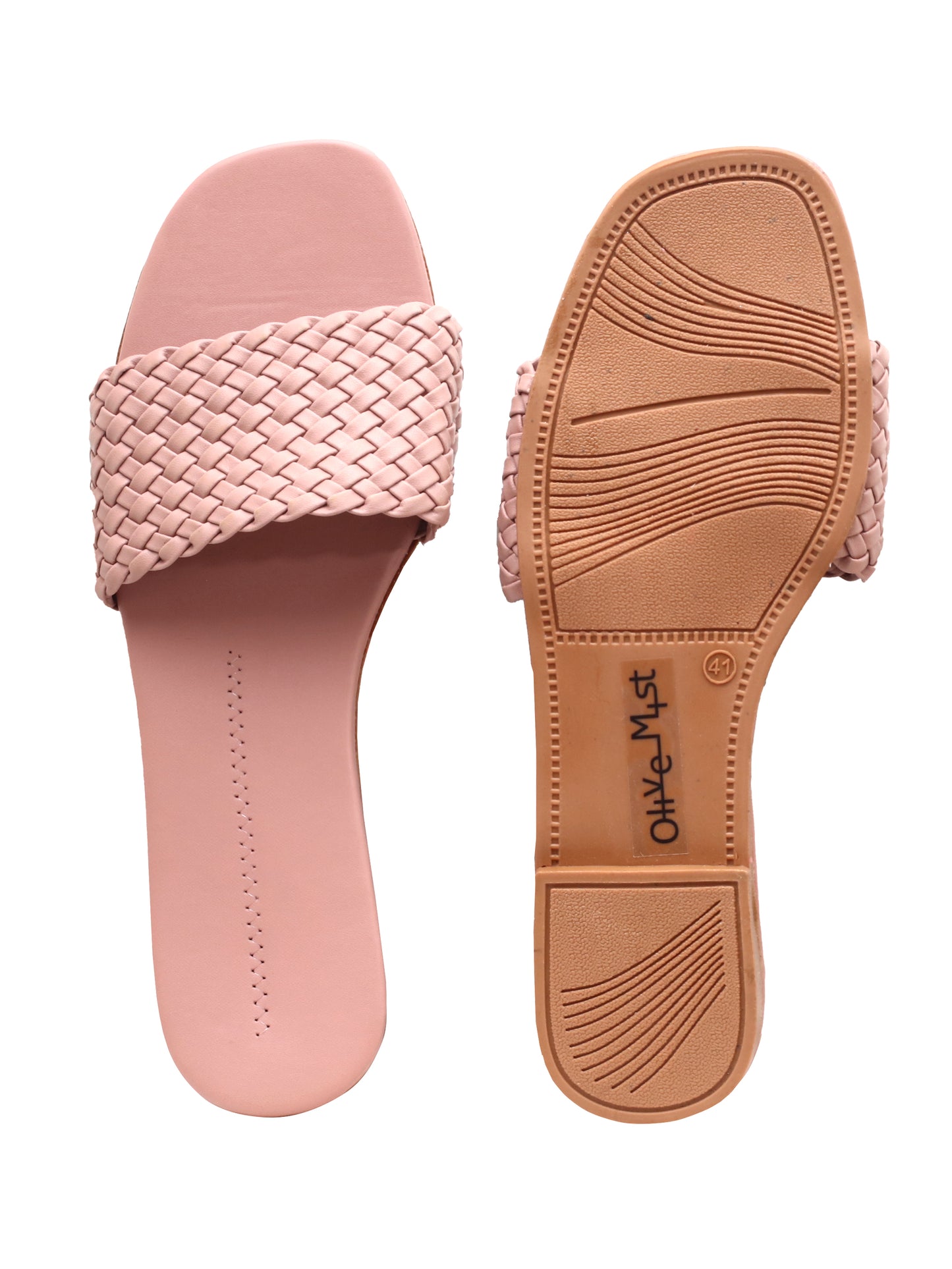 Women Woven Design Open Toe Flats (OMFLT-005-PINK)