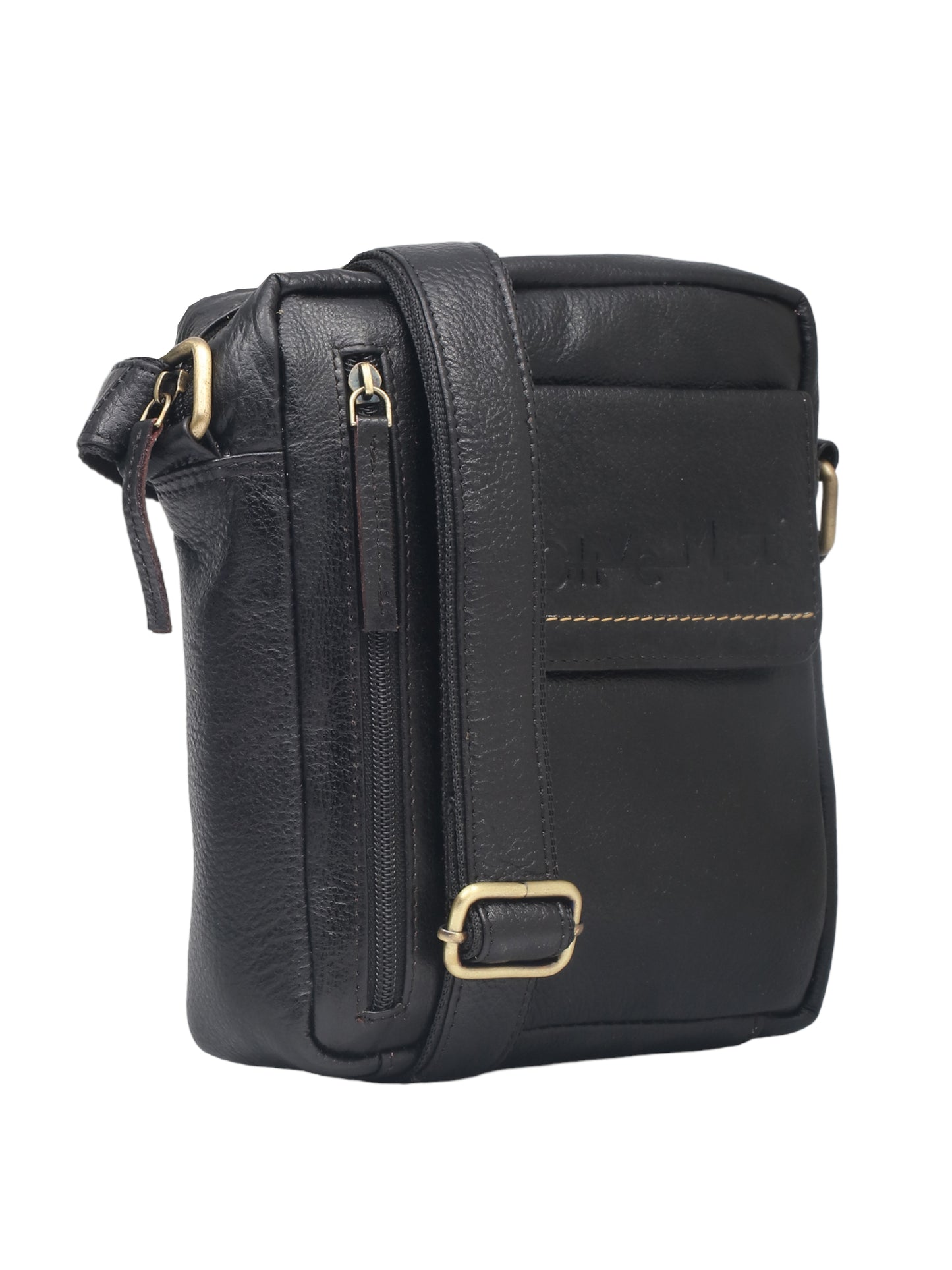 Unisex Black Leather Messenger Bag for Travel (OMMB-034-BLACK)