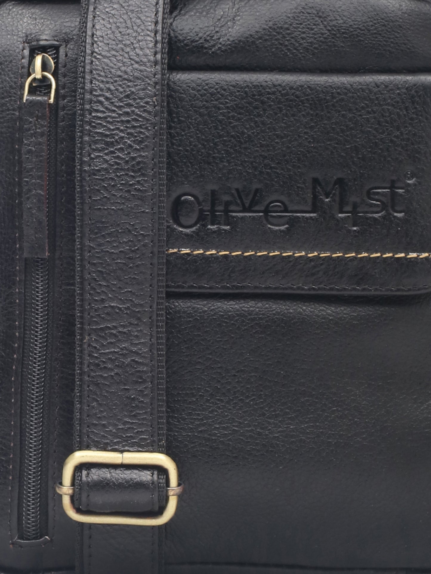 Unisex Black Leather Messenger Bag for Travel (OMMB-034-BLACK)