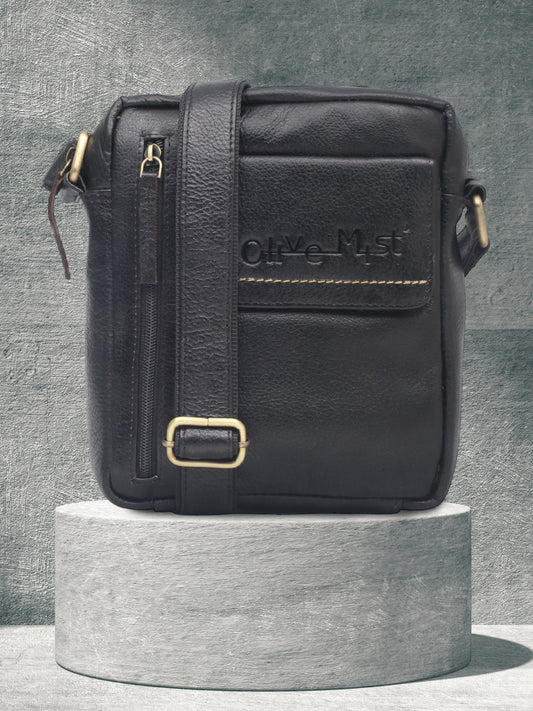 Unisex Leather Messenger Bag (OMMB-034-BLACK)