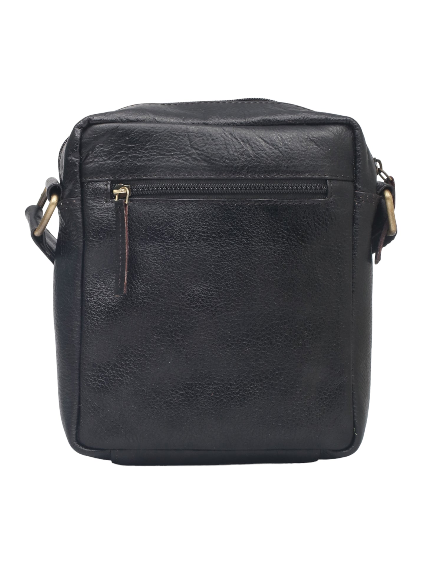 Unisex Black Leather Messenger Bag for Travel (OMMB-034-BLACK)