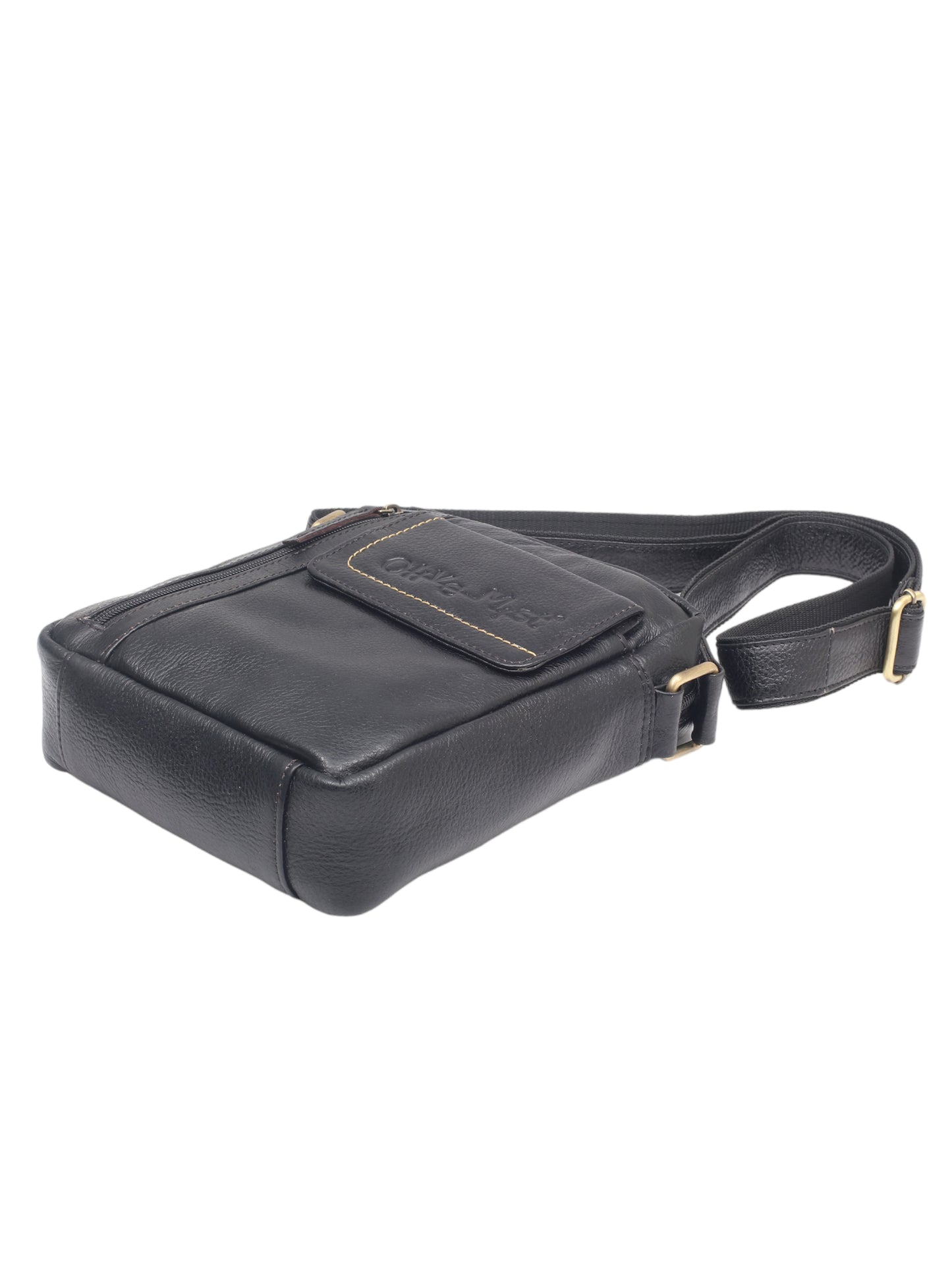 Unisex Black Leather Messenger Bag for Travel (OMMB-034-BLACK)