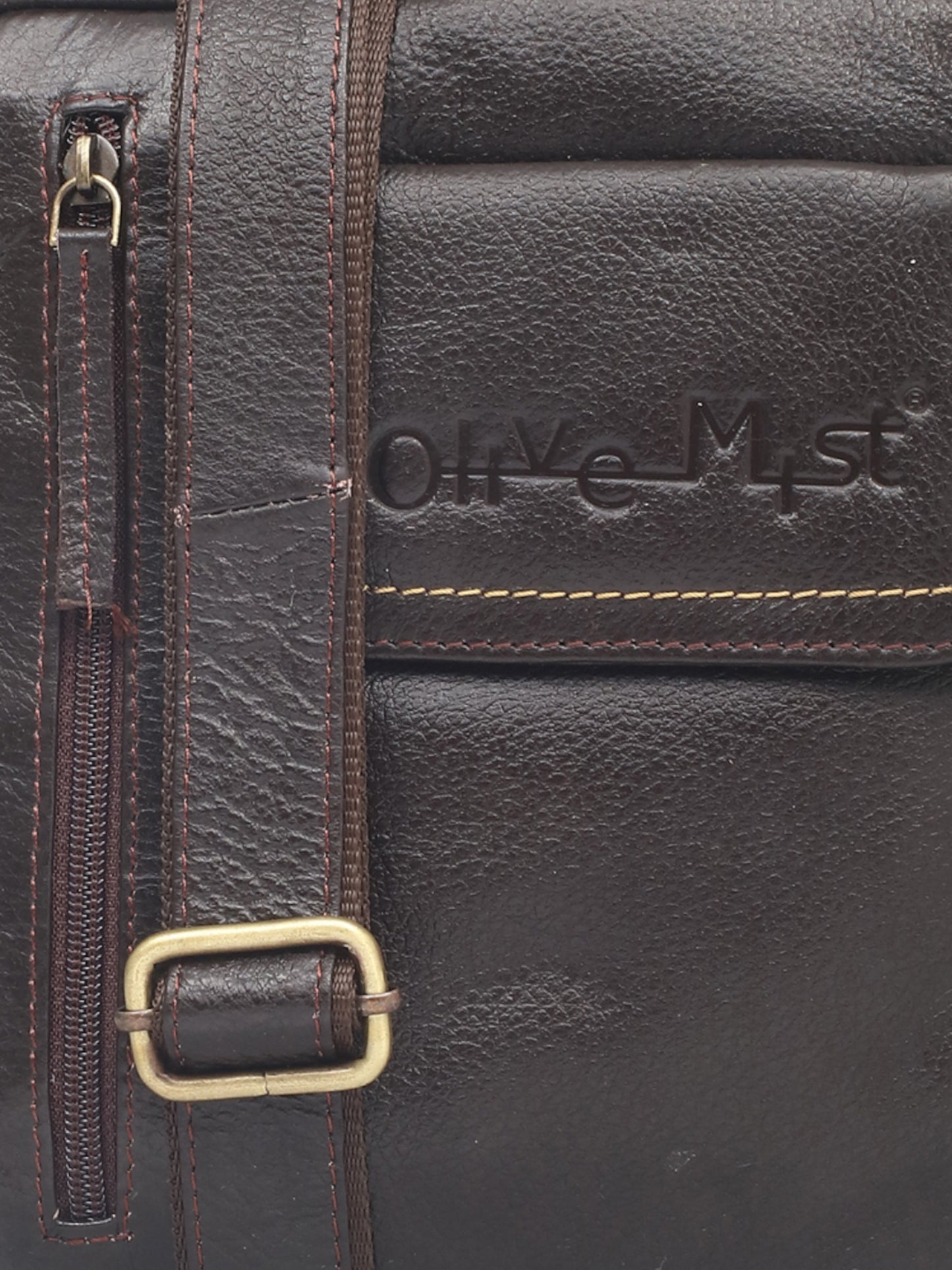 Unisex Chocolate Brown Textured Messenger Bag for Bikers (OMMB-034-C-BROWN)