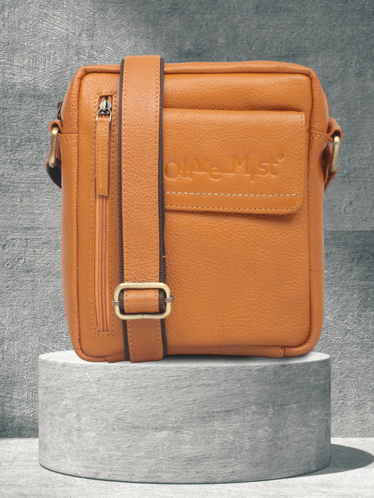 Unisex Textured Messenger Bag (OMMB-034-MUSTARD)