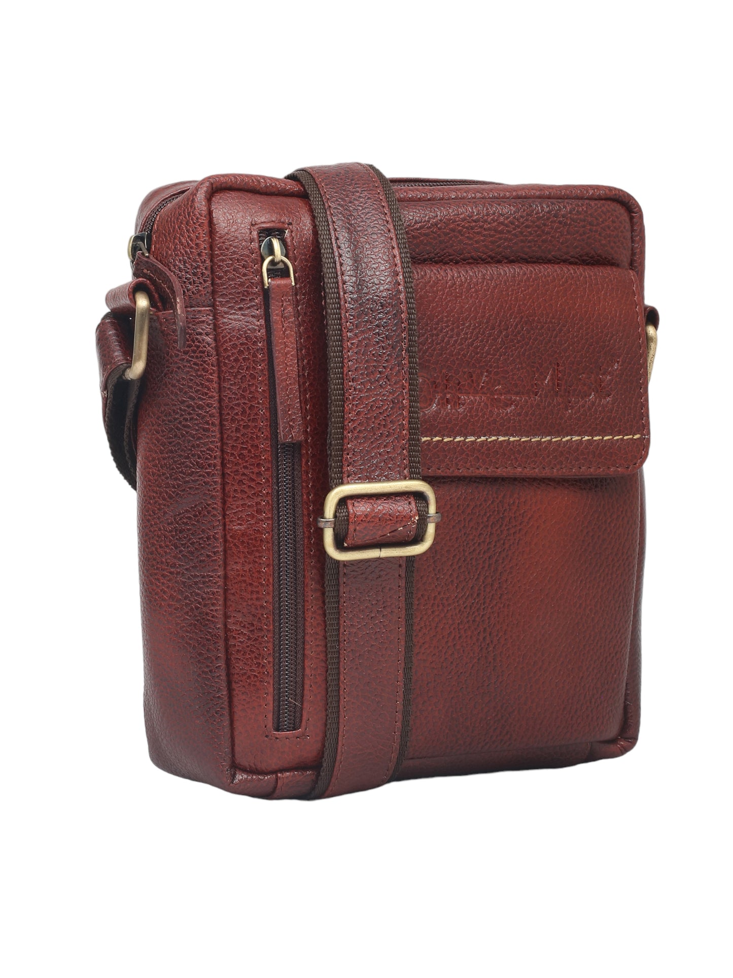 Unisex Brown Leather Messenger Bag for Travel (OMMB-034-B-BROWN)